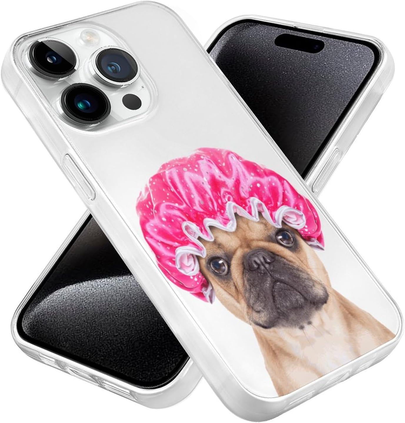 Funda compatible con iPhone 15 Pro Max con bonito estampado de bulldog francés, a prueba de golpes, funda delgada de TPU para mujeres, hombres,