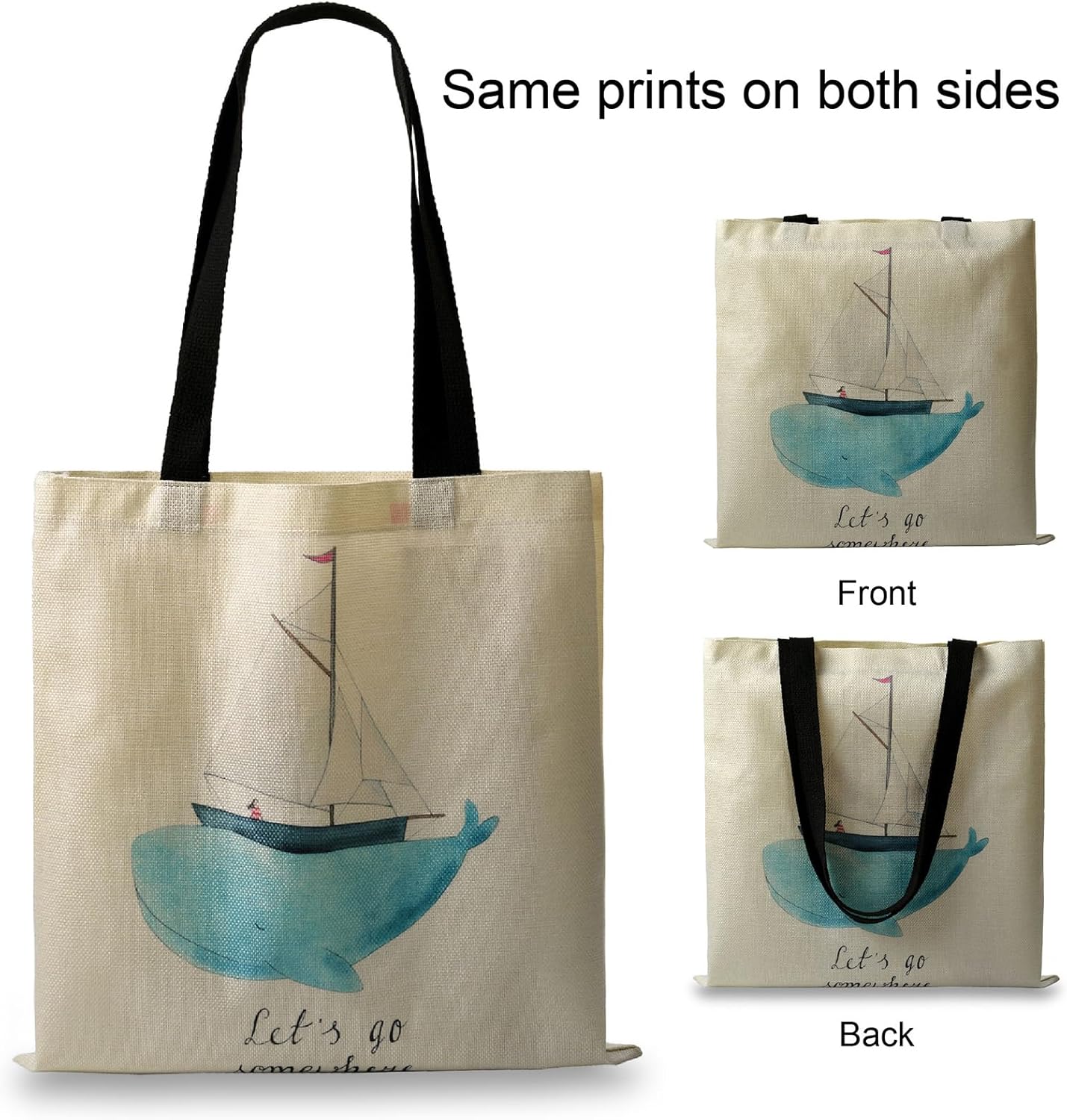Bolsa de lona para mujer, con bonito estampado, reutilizable, de algodón, a la moda, escuela, compras, playa, comestibles
