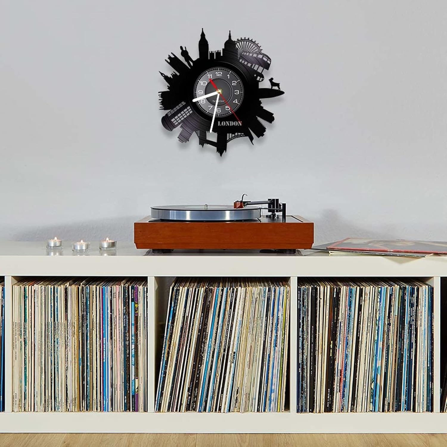 Reloj de pared de 11.8 in, diseño de Londres, estilo contemporáneo, Flip City, Reino Unido, paisaje urbano, corte láser, reloj de pared tallado