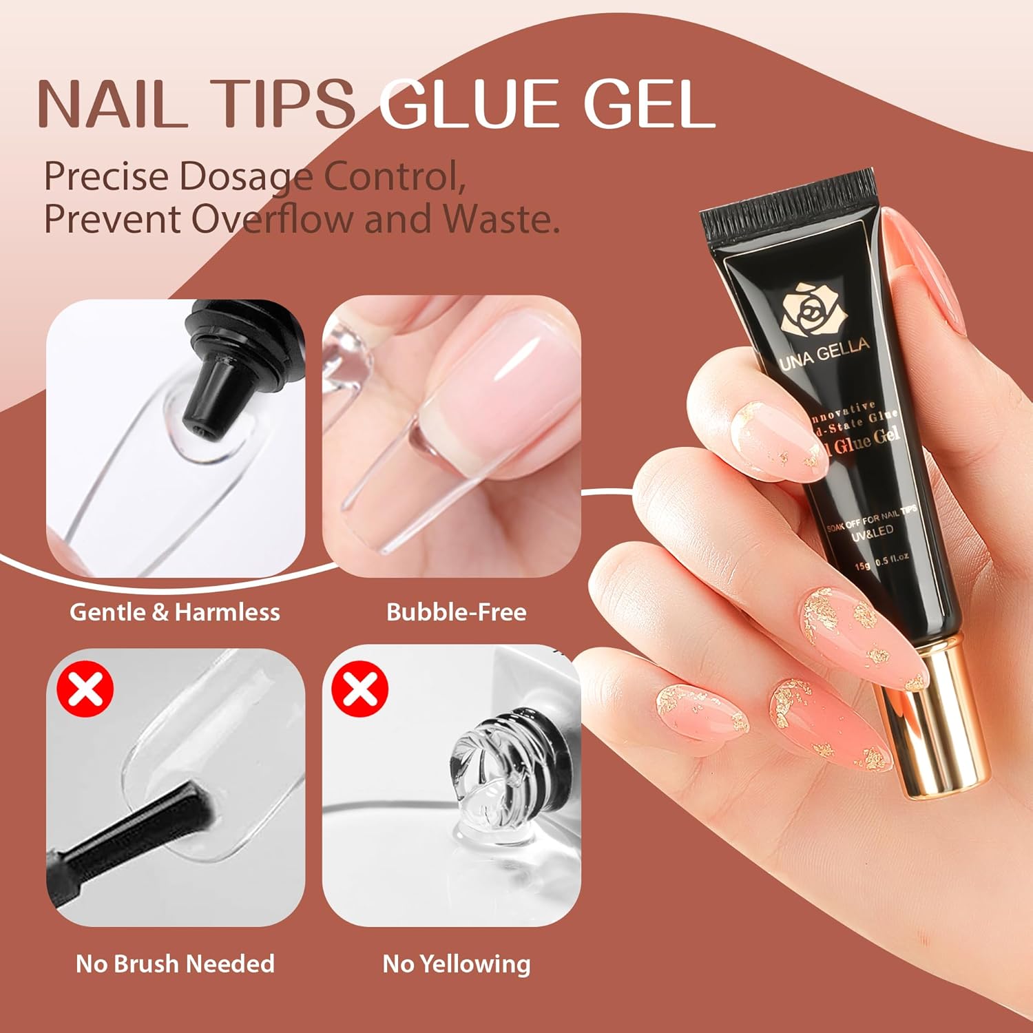 UNA GELLA Kit de iniciación de esmalte de uñas de gel, 6 colores con puntas de uñas postizas de gel de almendra, 5 en 1, capa base de gel de
