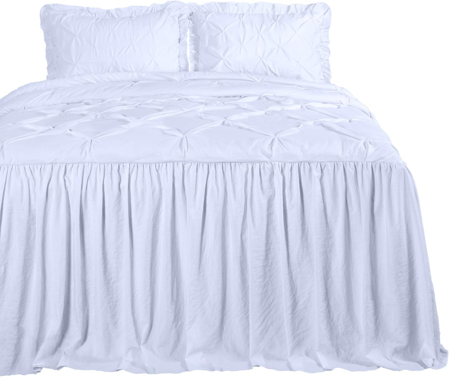 Chezmoi Collection Aria – Juego de colcha plisada de 3 piezas con falda con volantes  French Country Chic Farmhouse  California King, color blanco