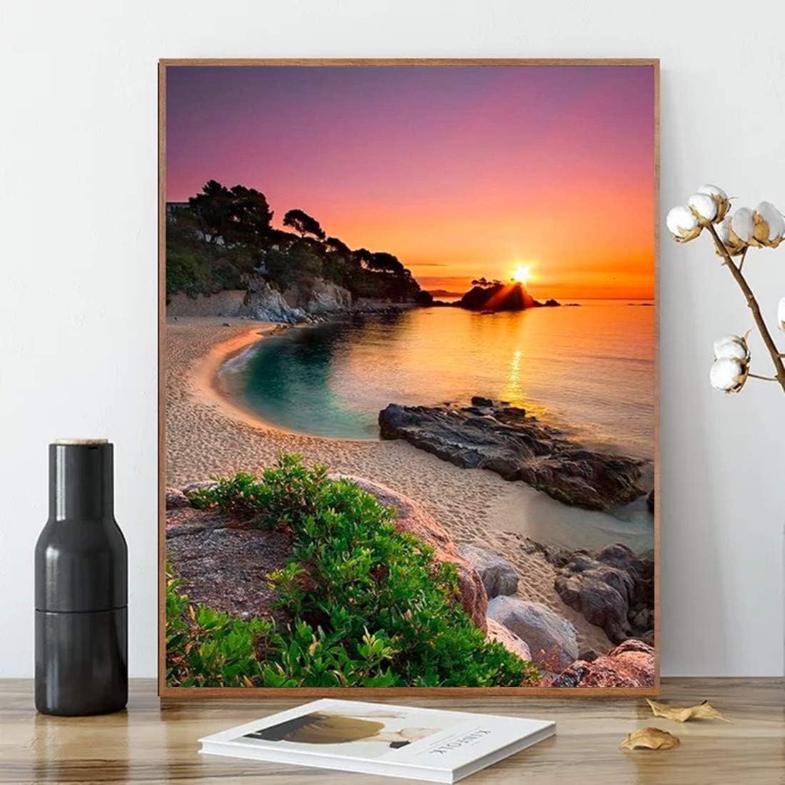 ACENGXI Kit de pintura por números para la playa amanecer por números, pintura al óleo por números amanecer playa DIY lienzo pintura por números,