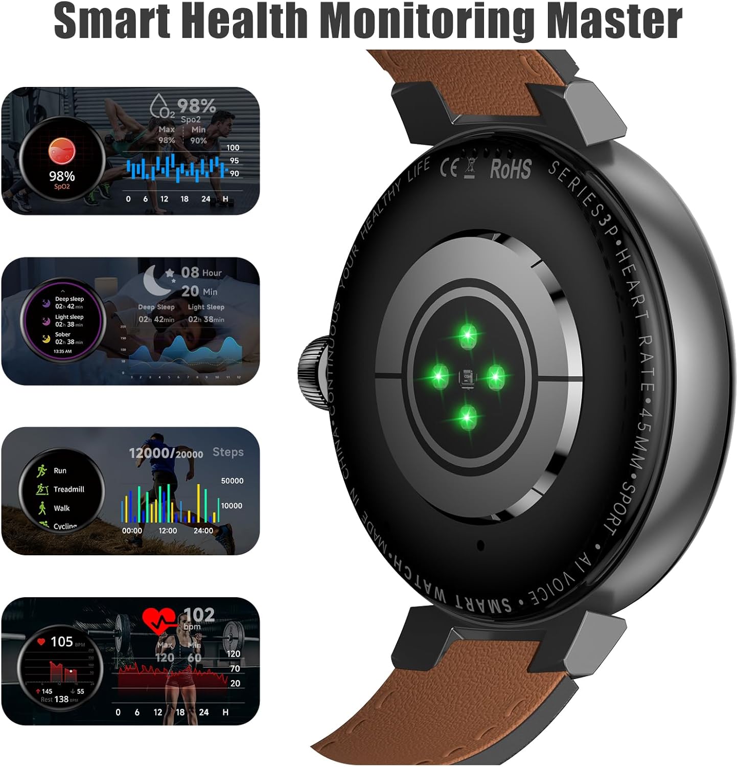 aigo Reloj inteligente para hombres y mujeres, llamadas Bluetooth, 107 modos deportivos, rastreador de fitness con frecuencia cardíaca, monitoreo