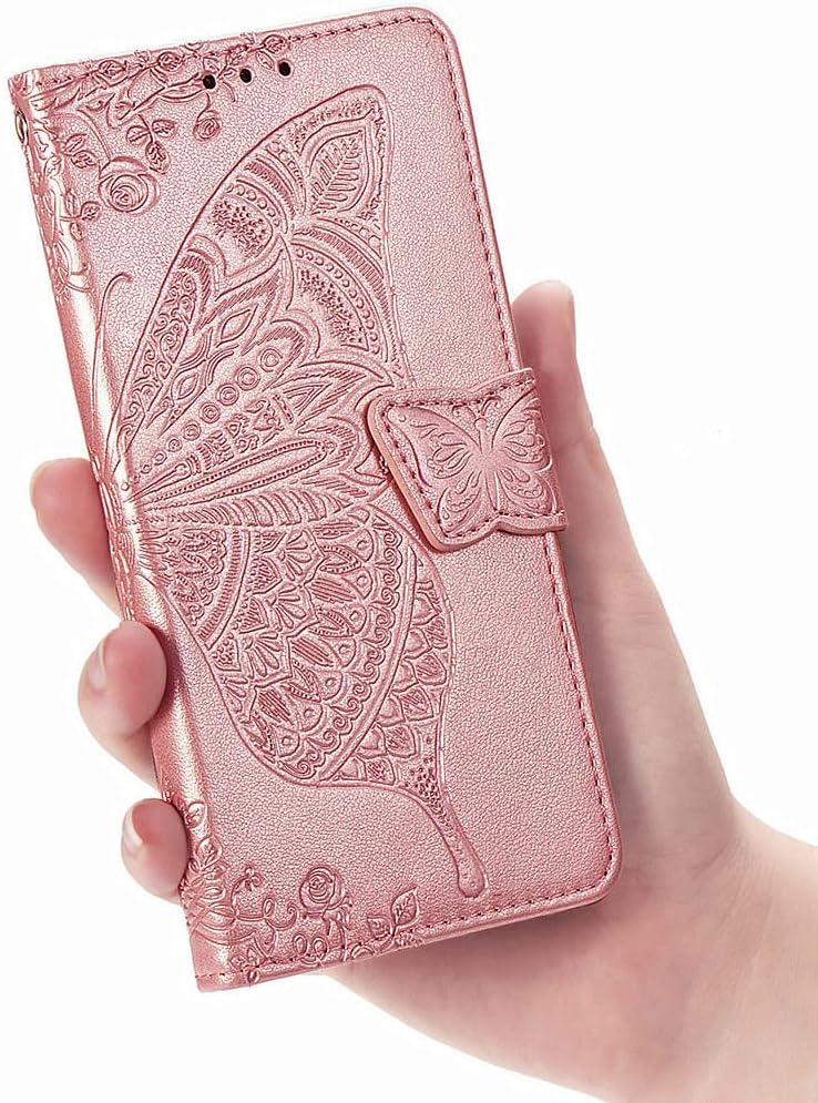 Funda tipo cartera para Samsung Galaxy A53 5G, piel sintética de alta calidad con diseño de mariposa en relieve, función atril, ranuras para