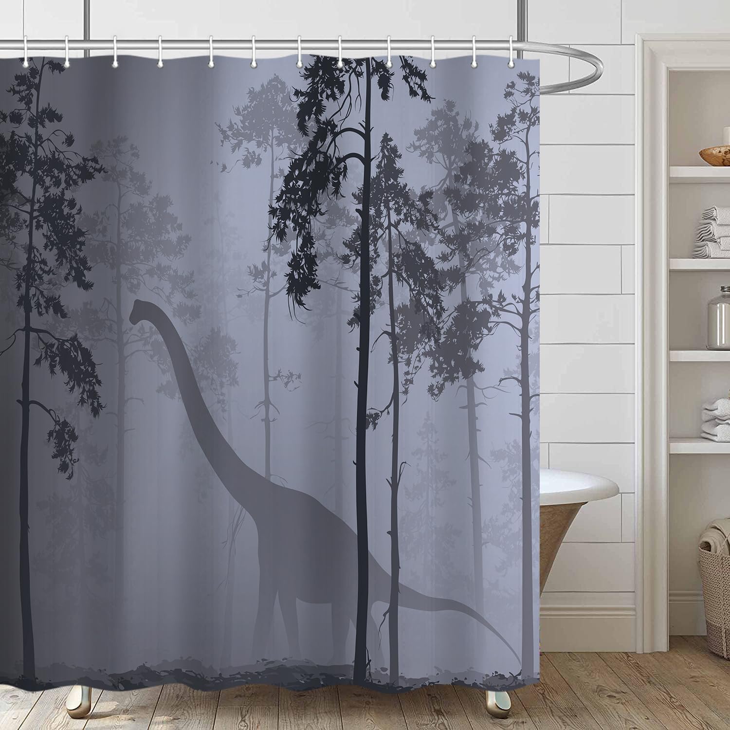 Cortina de ducha de dinosaurio del bosque, salvaje, Raptor Jurásico salvaje, dinosaurio, animales, niños, cortinas de bañera para baño, decoración