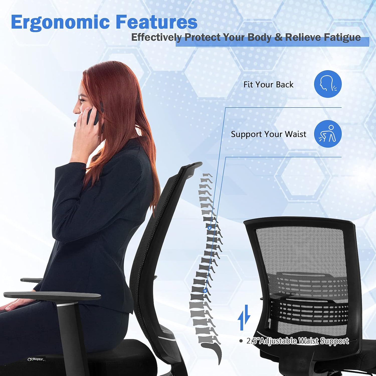 Giantex Silla de oficina ejecutiva ergonómica de malla con soporte lumbar ajustable, silla de gestión giratoria con función mecedora, silla de