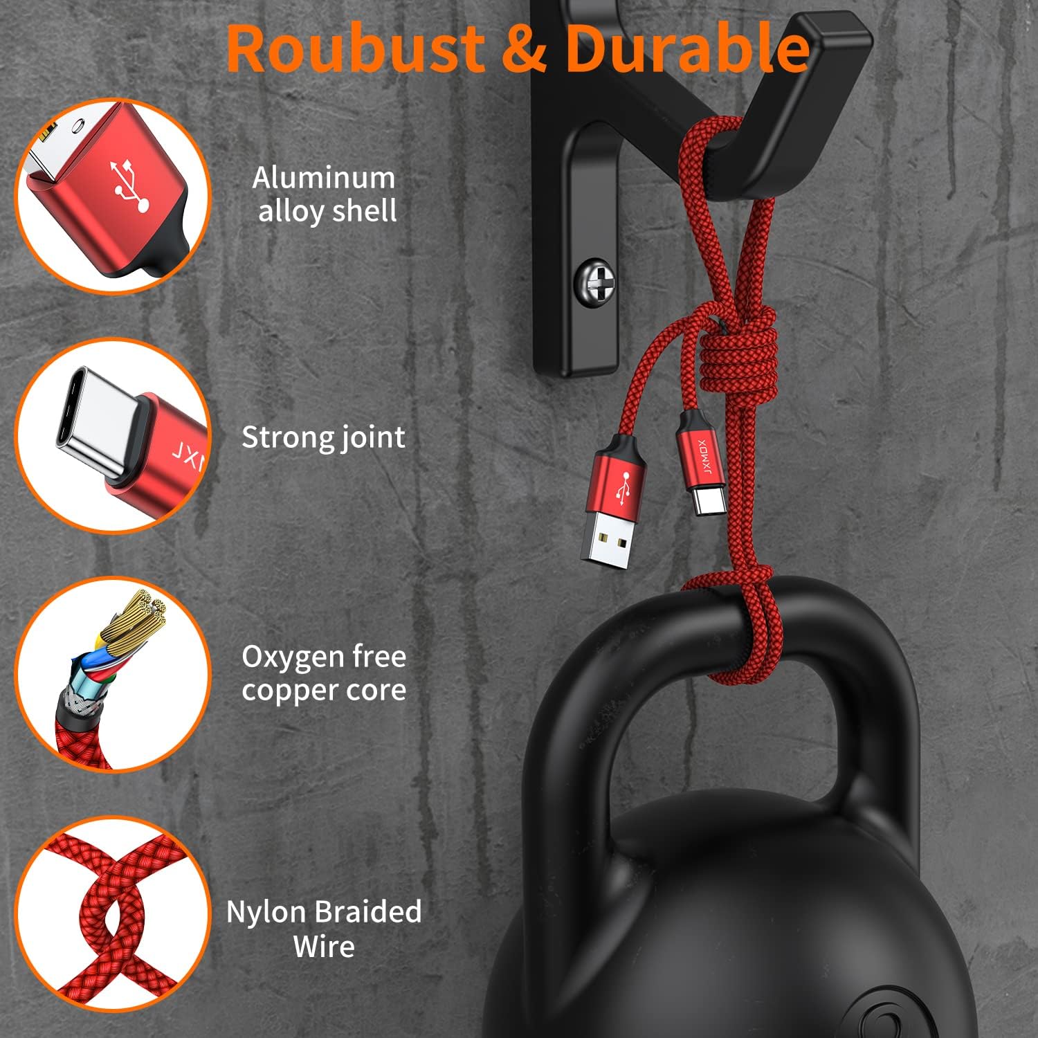 JXMOX Cable USB C, USB A a tipo C 3A de carga rápida (paquete de 2 unidades de 10 pies), cable de carga larga compatible con Samsung Galaxy S10 S9