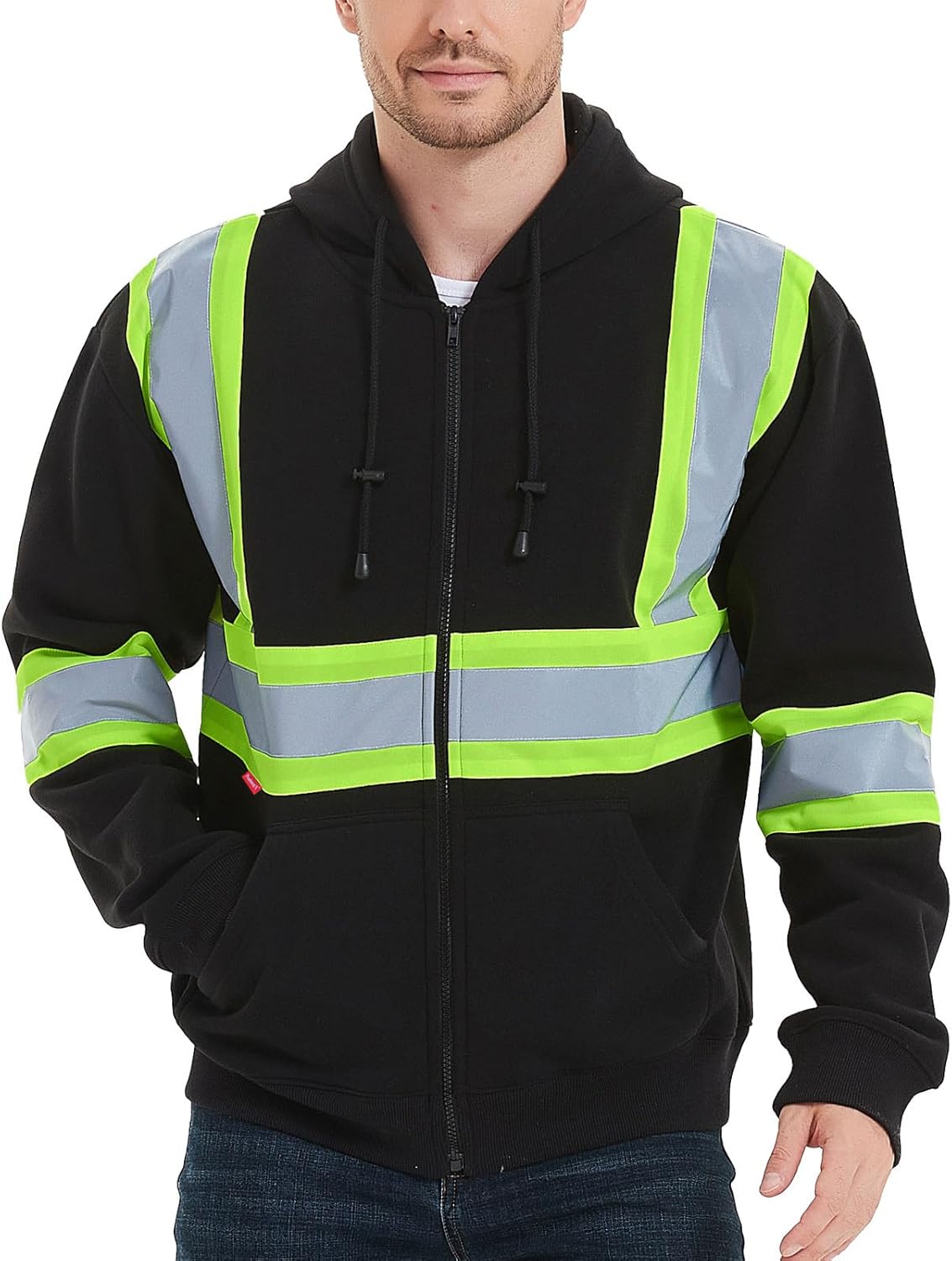 ProtectX Sudadera de seguridad de alta visibilidad clase 3 para hombre, sudadera reflectante con bolsillo grande para construcción y trabajo