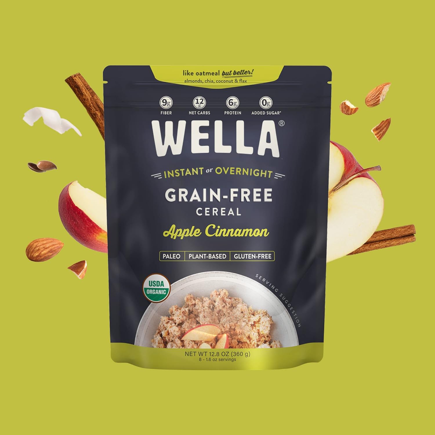 Wella Alternativa a avena de cereales, cereales calientes sin gluten, sin granos, paleo orgánico, vegano, alto en proteínas, a base de plantas, sin