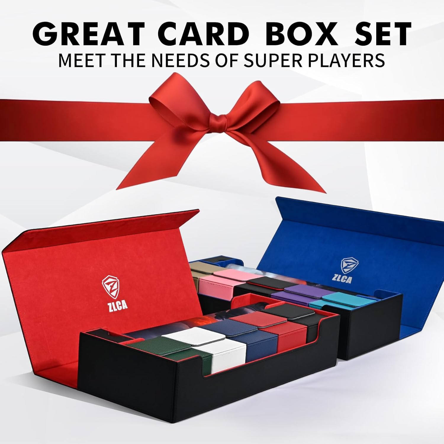 Caja de cartas con tapete de juego para MTG TCG, caja de almacenamiento de tarjetas grande con 5 cajas de cubierta con capacidad para más de 2400