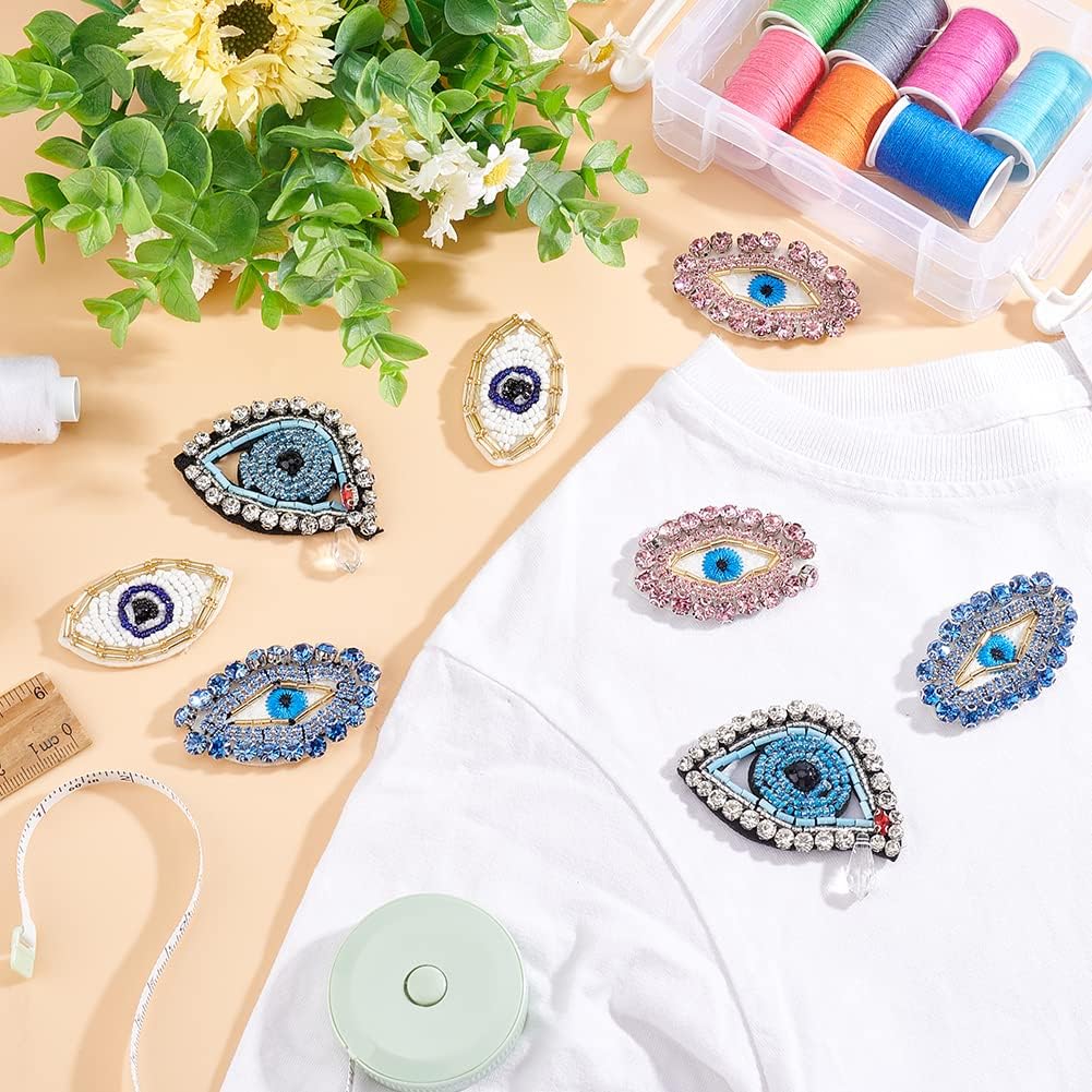 FINGERINSPIRE 8 parches de cristal con diamantes de imitación de Egipto contra el mal de ojo, 4 estilos exquisitos bordados en forma de ojo, parches