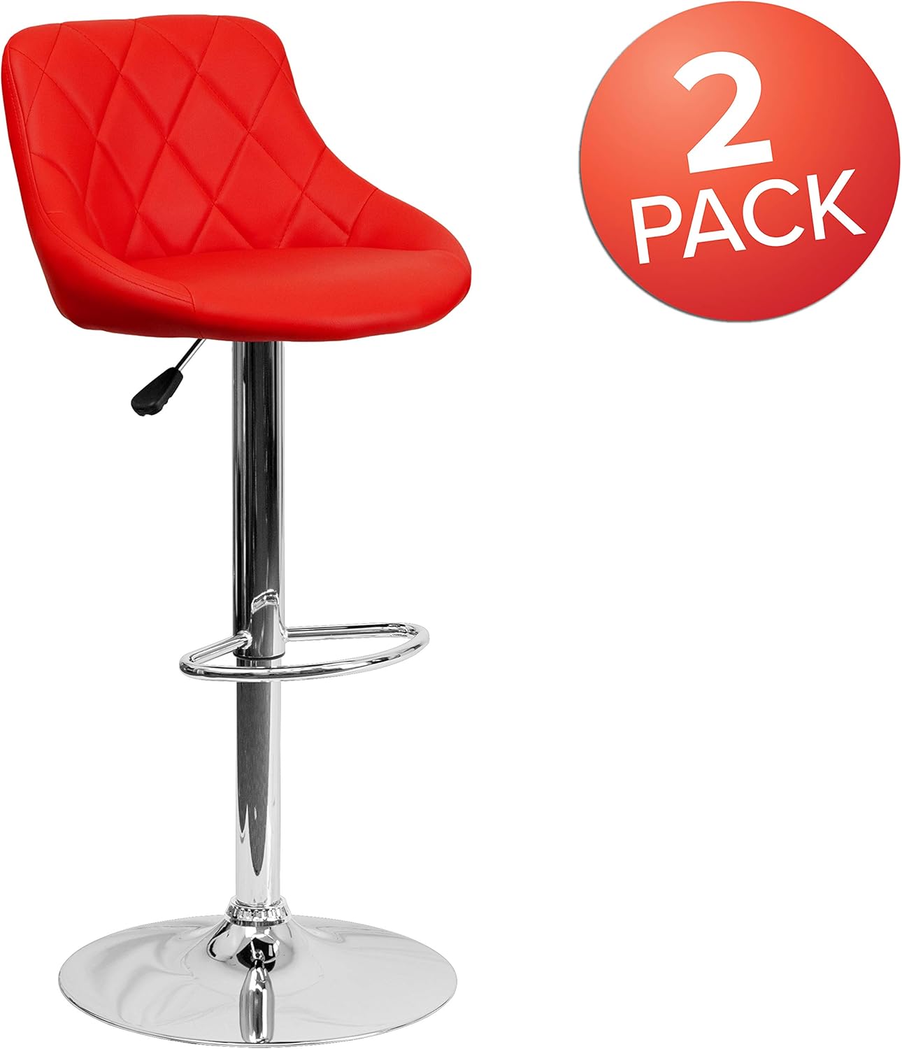 Flash Furniture CH-82028A-BK-GG asiento de vinilo negro de diseño contemporáneo, banqueta alta ajustable con base cromada, Cromo Vinilo, Rojo
