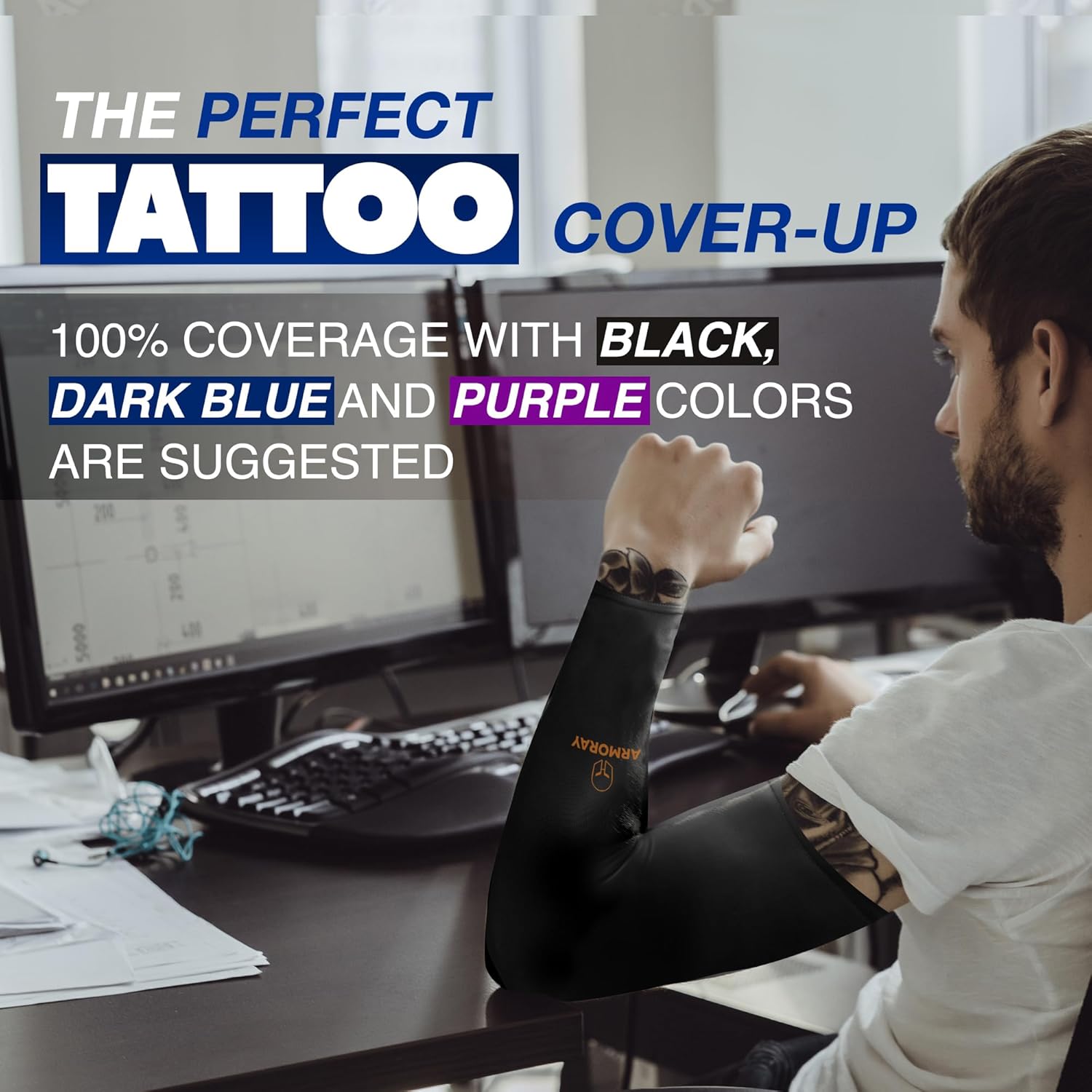 ARMORAY – Mangas de brazo para hombres o mujeres para cubrir tatuajes de enfriamiento, para practicar deportes, básquetbol, golf, fútbol