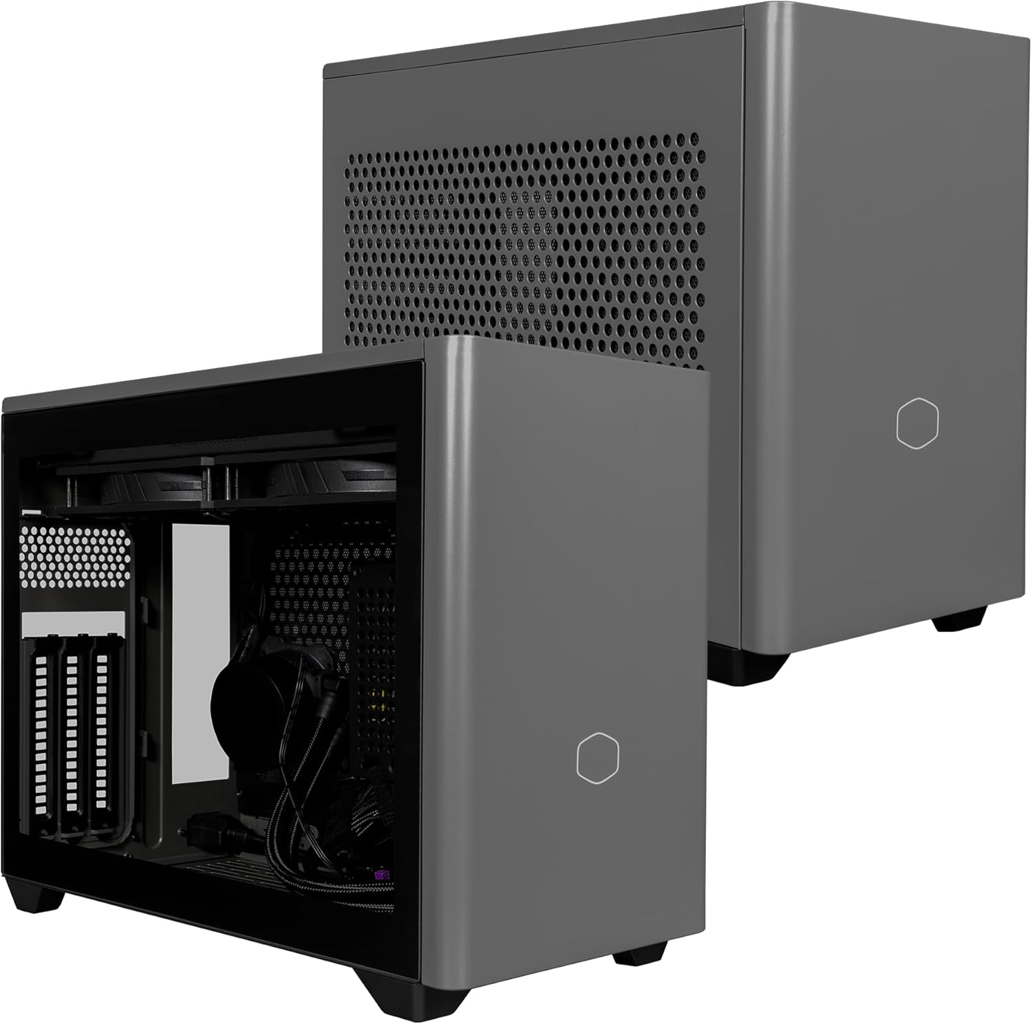 Cooler Master Funda NR200P MAX Mini-ITX con AIO de 11.024 in, 850 W SFX PSU, montaje vertical de GPU, elevador PCIe Gen4, vidrio o panel ventilado