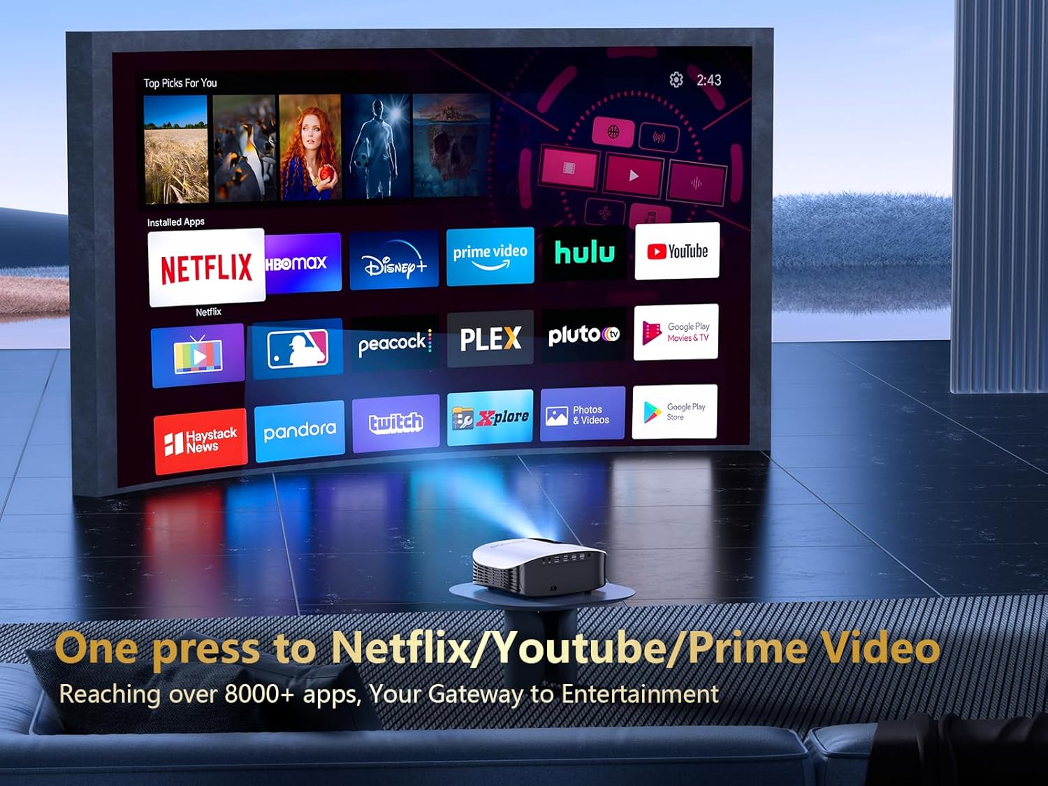 GooDee Proyector inteligente 4K con WiFi 5G y Bluetooth, certificado NetflixAmazn Prime Video, Dolby Audio, proyector exterior 800ANSI, proyector de