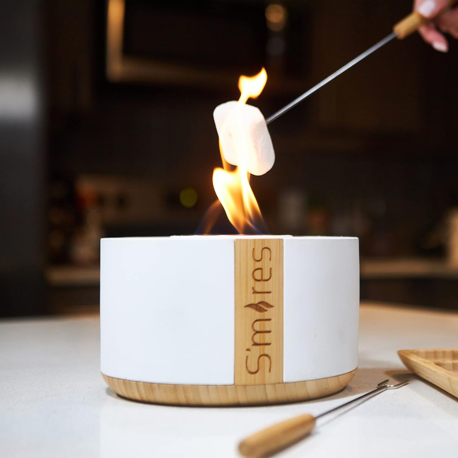 TerraFlame – Tostador portátil para interiores y exteriores, sin humo, gel de combustible, combustible, S’mores, color blanco
