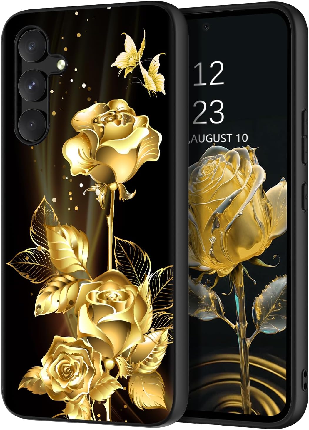 DOMAVER Funda para Galaxy A54 Funda Samsung A54 5G Resplandor en la Oscuridad Rosa Dorada Flores Luminosa Delgada Ligera Cubierta Protectora – Oro