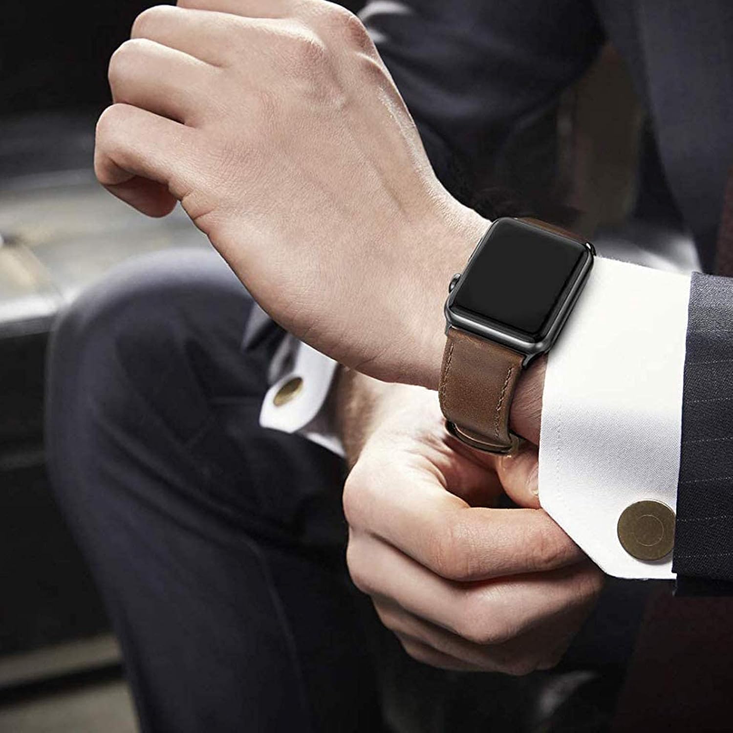 EDIMENS – Correa de piel compatible con Apple Watch de 1.654pulgadas y 1.732pulgadas para hombre y mujer, correa de repuesto para Apple Watch iwatch