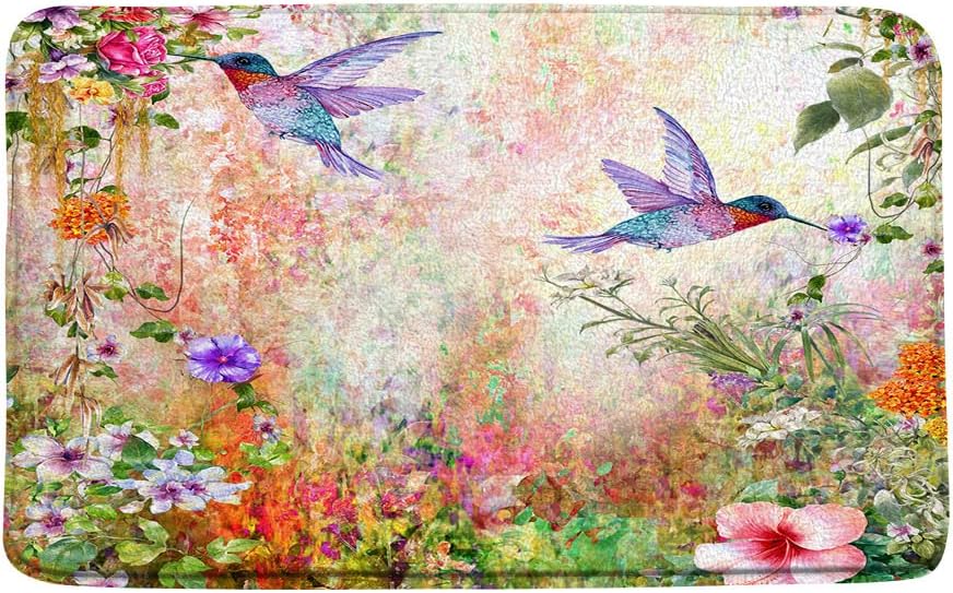 Alfombra de baño floral de colibrí, colorida casa de campo, flores, verano, plantas tropicales, fantasía, jardín, espuma viscoelástica, para baño,