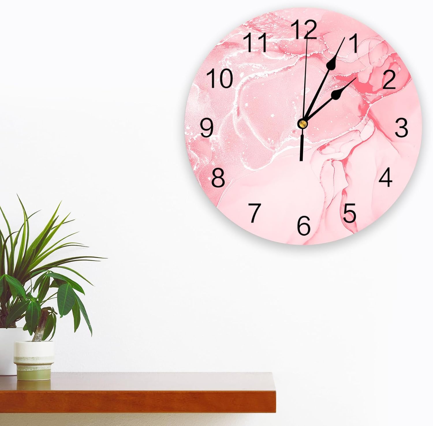 Reloj de pared de 10 pulgadas, silencioso, sin tictac, con textura de mármol rosa abstracto, reloj decorativo redondo para sala de estar,