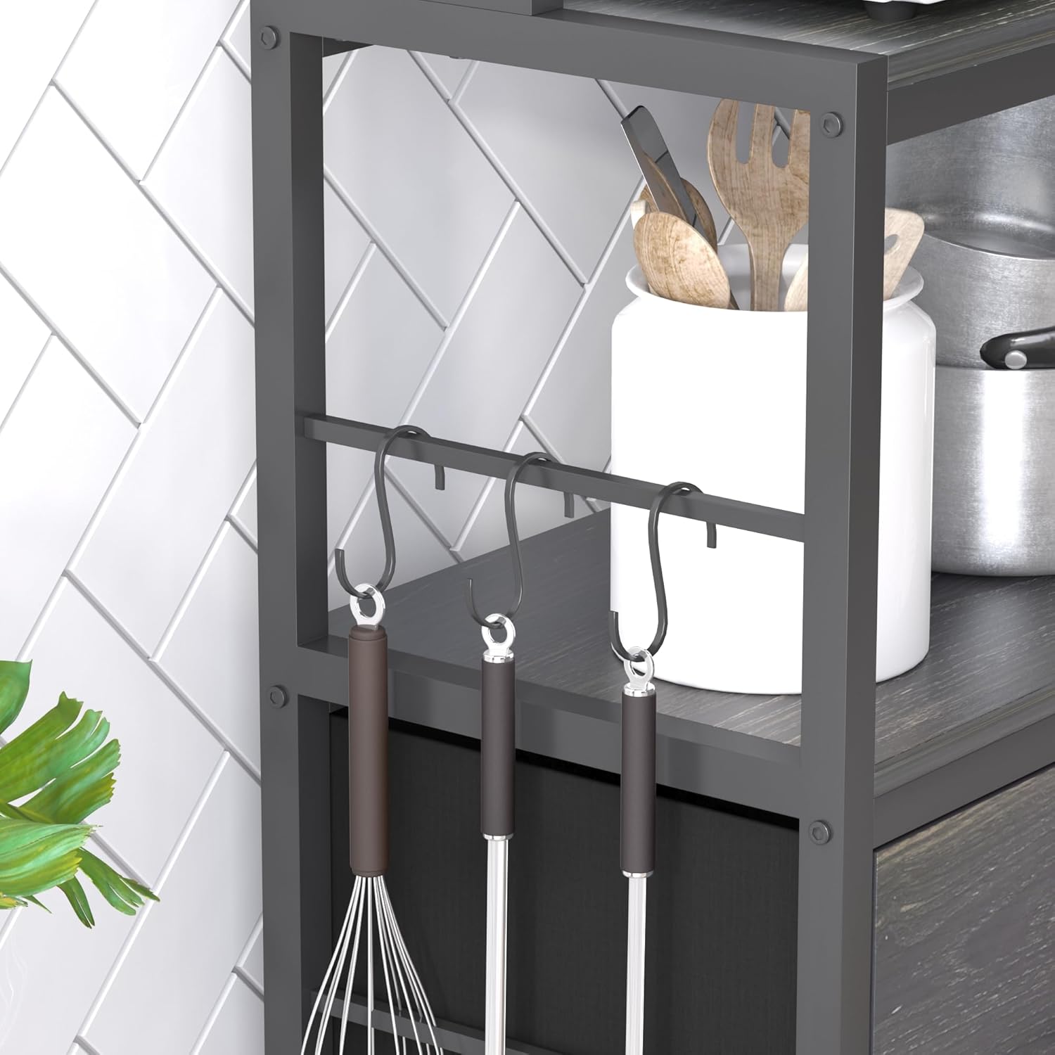 Estante para hornear de cocina con cestas, estante de almacenamiento de cocina de 5 niveles, soporte industrial para horno microondas, organizador