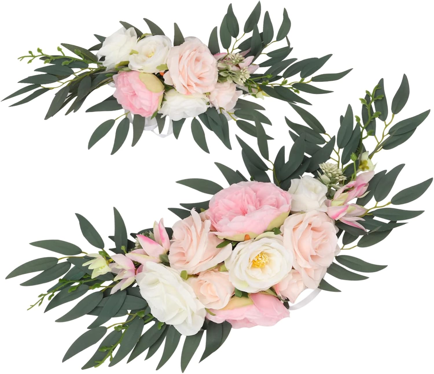 VICASKY Letrero de 2 piezas de esquina, flores de seda, arreglos florales de seda para arcos de puerta delantera, para bodas, flores con hojas,