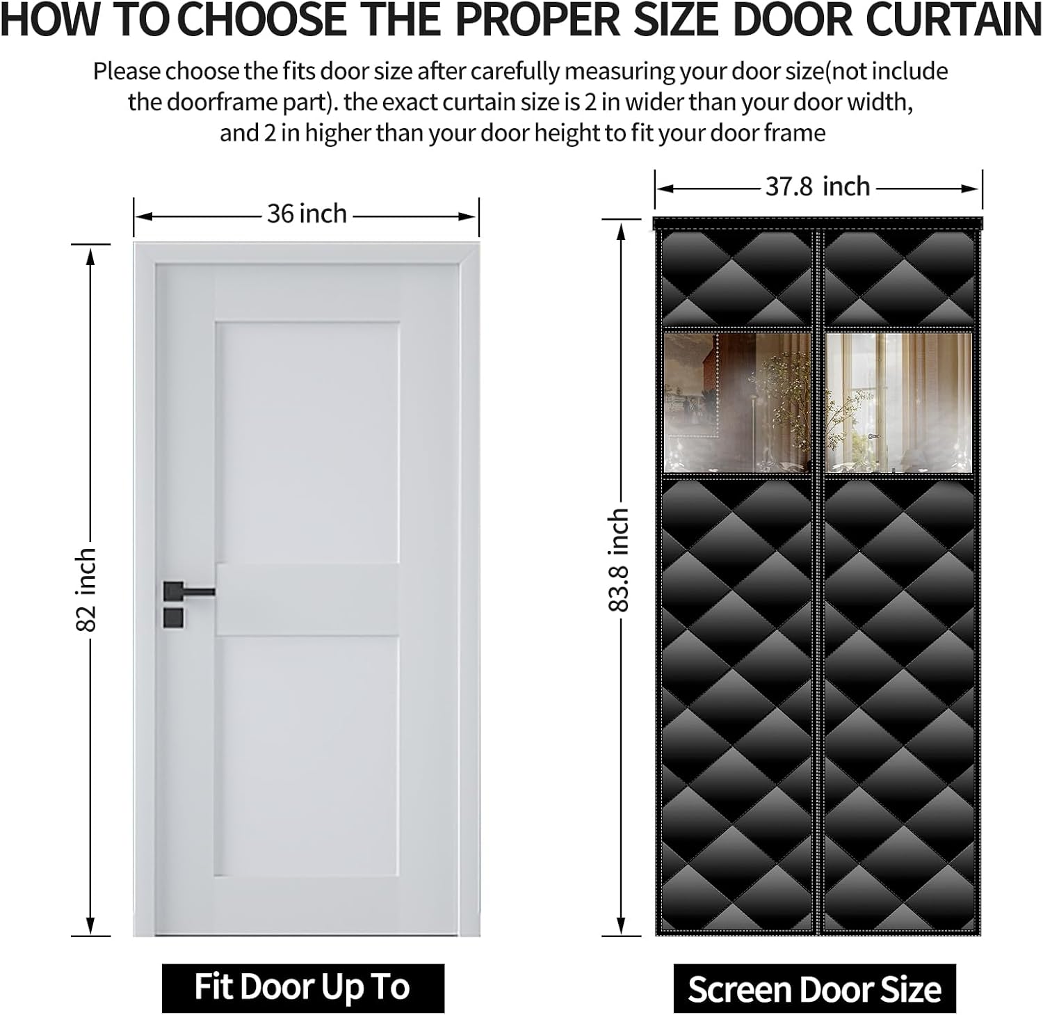 Cortina de puerta con aislamiento magnético con ventanas desmontables, relleno de fibra de poliéster, se adapta a puertas de hasta 36 x 82 pulgadas,