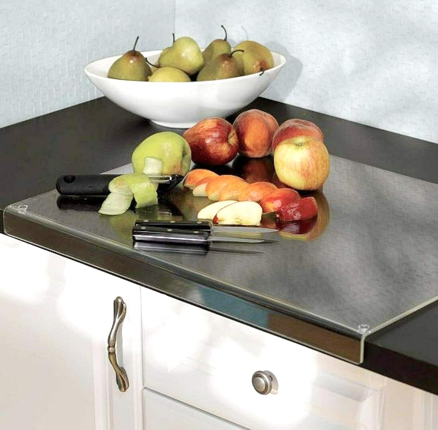 2 tablas de cortar acrílicas con borde de mostrador para encimera de cocina, tabla de cortar antideslizante transparente con borde de labio para