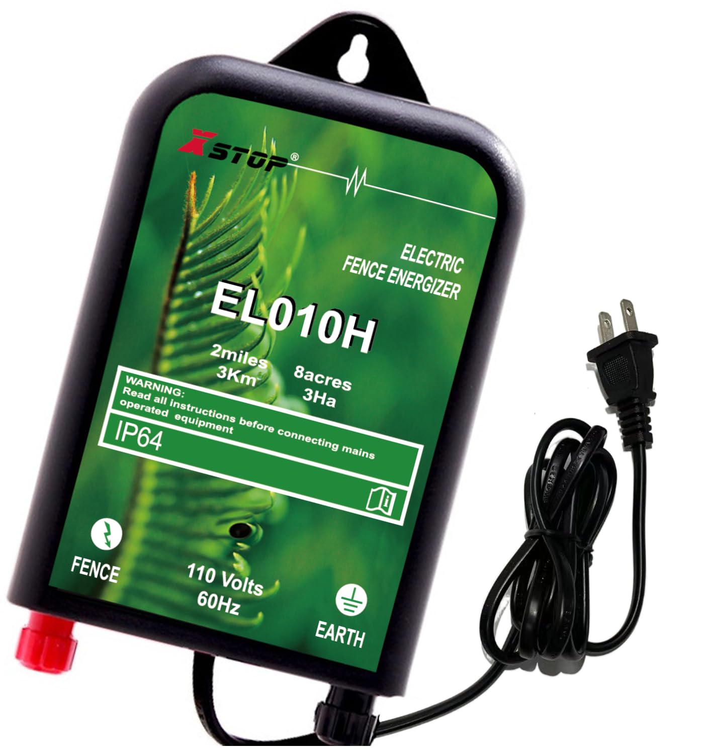EL010H – Cargador eléctrico para valla eléctrica de 2 millas de baja impedancia, salida de energizador de 8500 V 0.1 julio, mejor para perros,