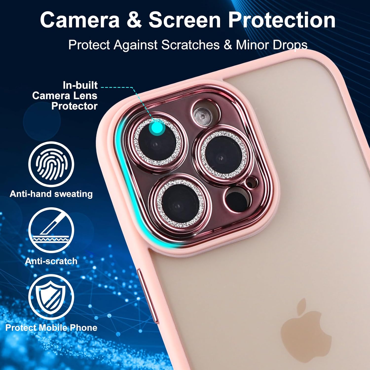 ROTUS – Funda con purpurina para iPhone 14 Pro Max, antiamarilleo, protección integrada de lente de cámara de 6.7 pulgadas para mujeres y hombres
