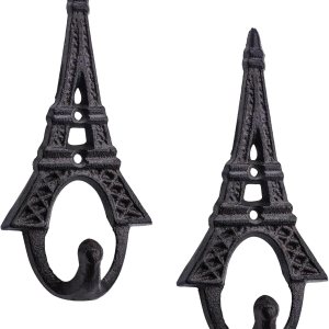 Juego de 2 ganchos de pared de hierro con torre Eiffel, estilo vintage, rústico, decorativo, para colgar en la pared, colgador de ropa de metal Juego de 2 ganchos de pared de hierro con torre Eiffel, estilo vintage, rústico, decorativo, para colgar en la pared, colgador de ropa de metal