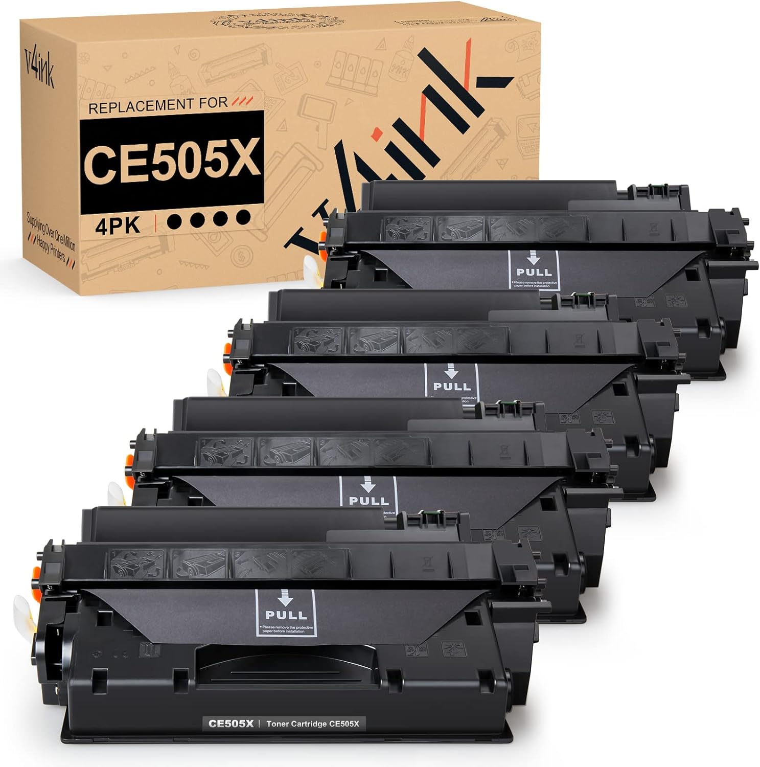 v4ink 4PK – Cartucho de tóner compatible con HP 05X CE505X, color negro, para impresora HP P2050 P2055 P2055d P2055dn P2055x Pro 400 M401n M401dne