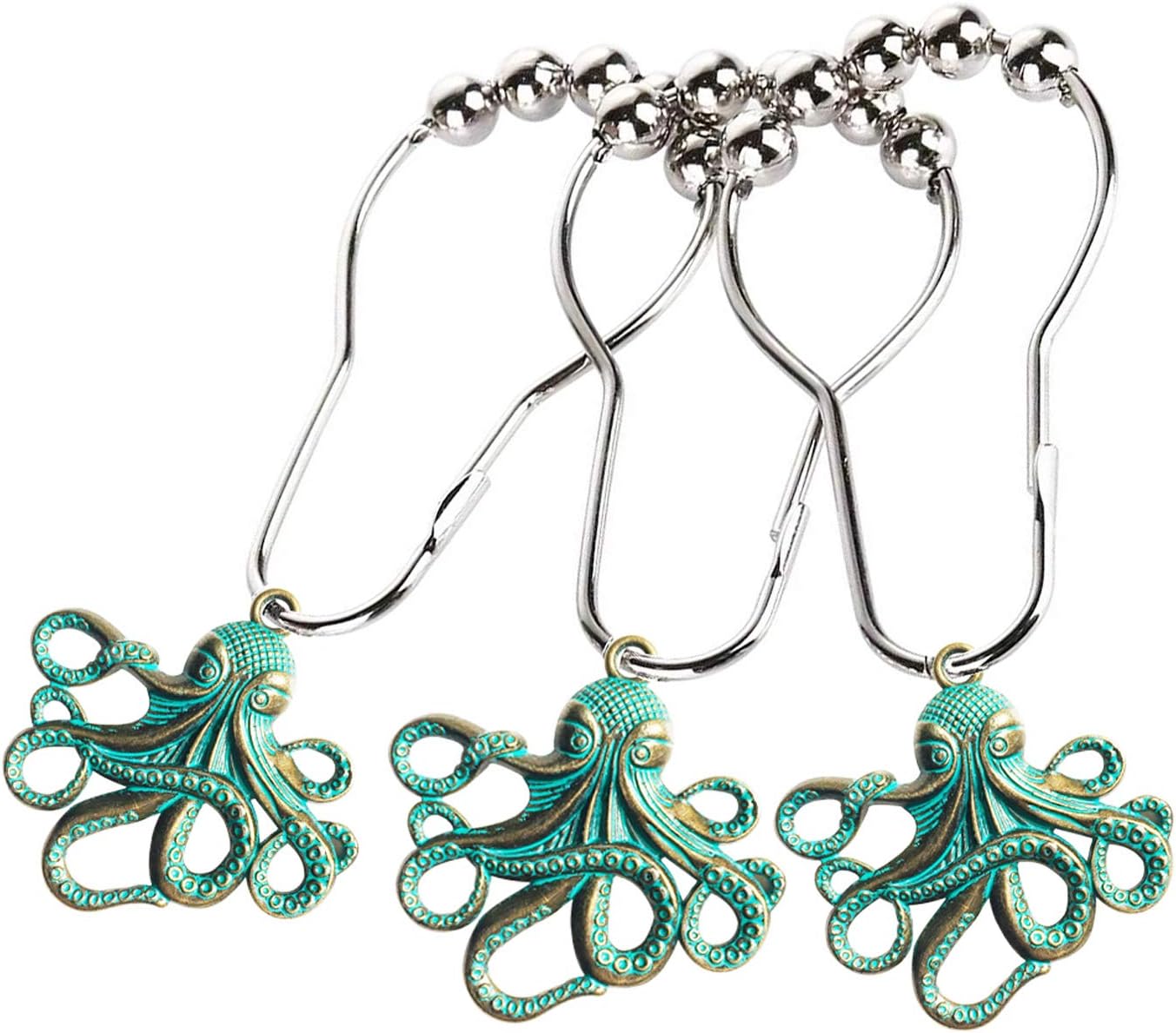 Juego de 12 ganchos decorativos de acero inoxidable para cortina de ducha de pulpo, para el hogar, baño