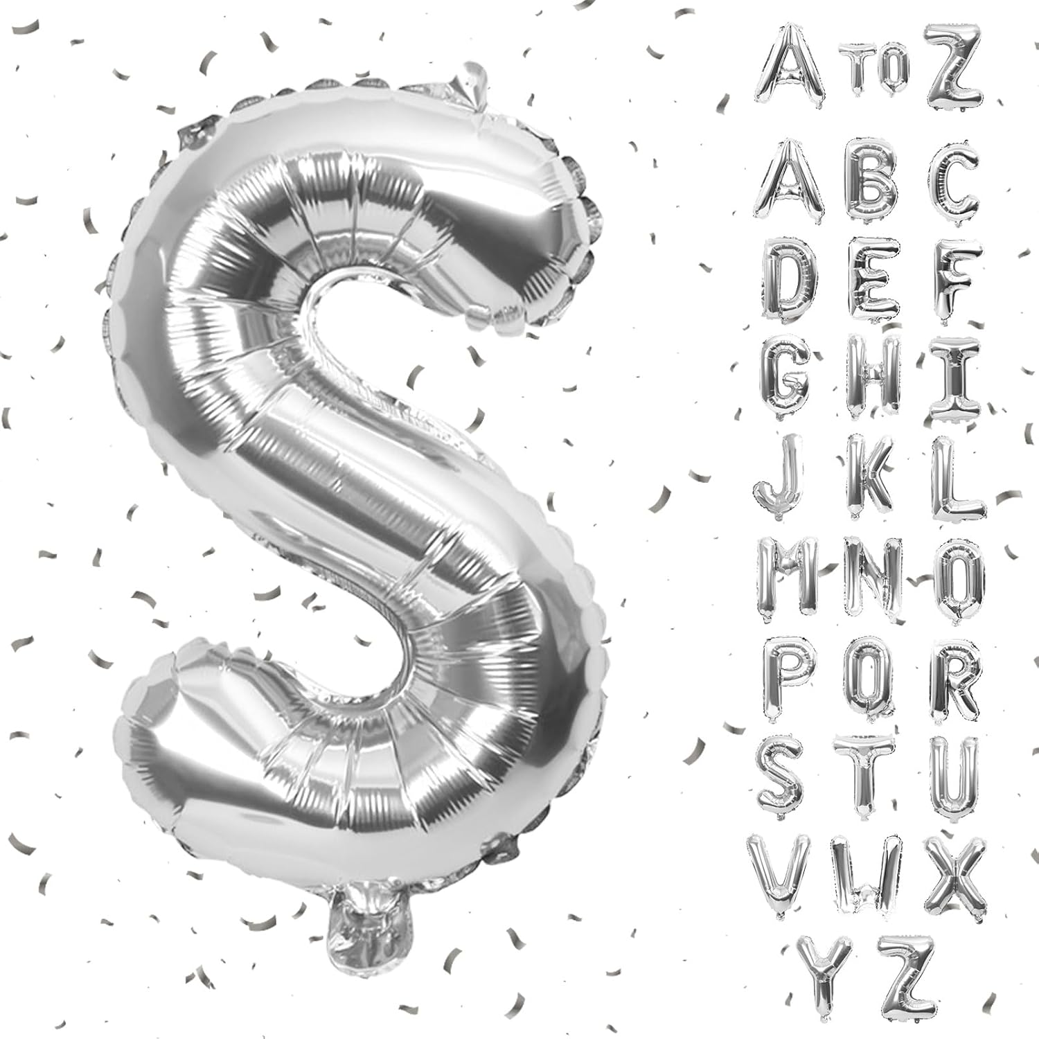 Biapian Globos de letras de 40 pulgadas, globo plateado con letra S grande, 1 globo gigante de aluminio de aluminio individual S para cumpleaños,