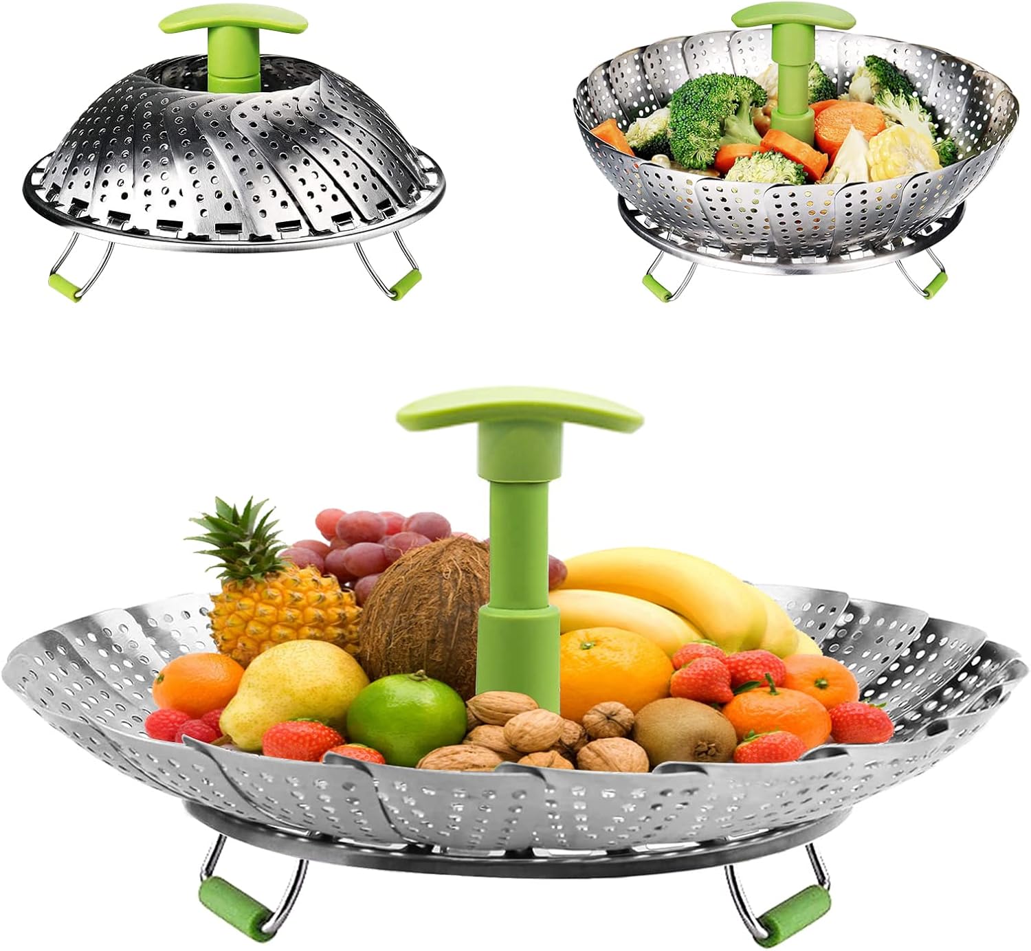 Cesta de vapor, olla de vapor plegable de acero inoxidable para cocinar al vapor (5.1 a 9 pulgadas)