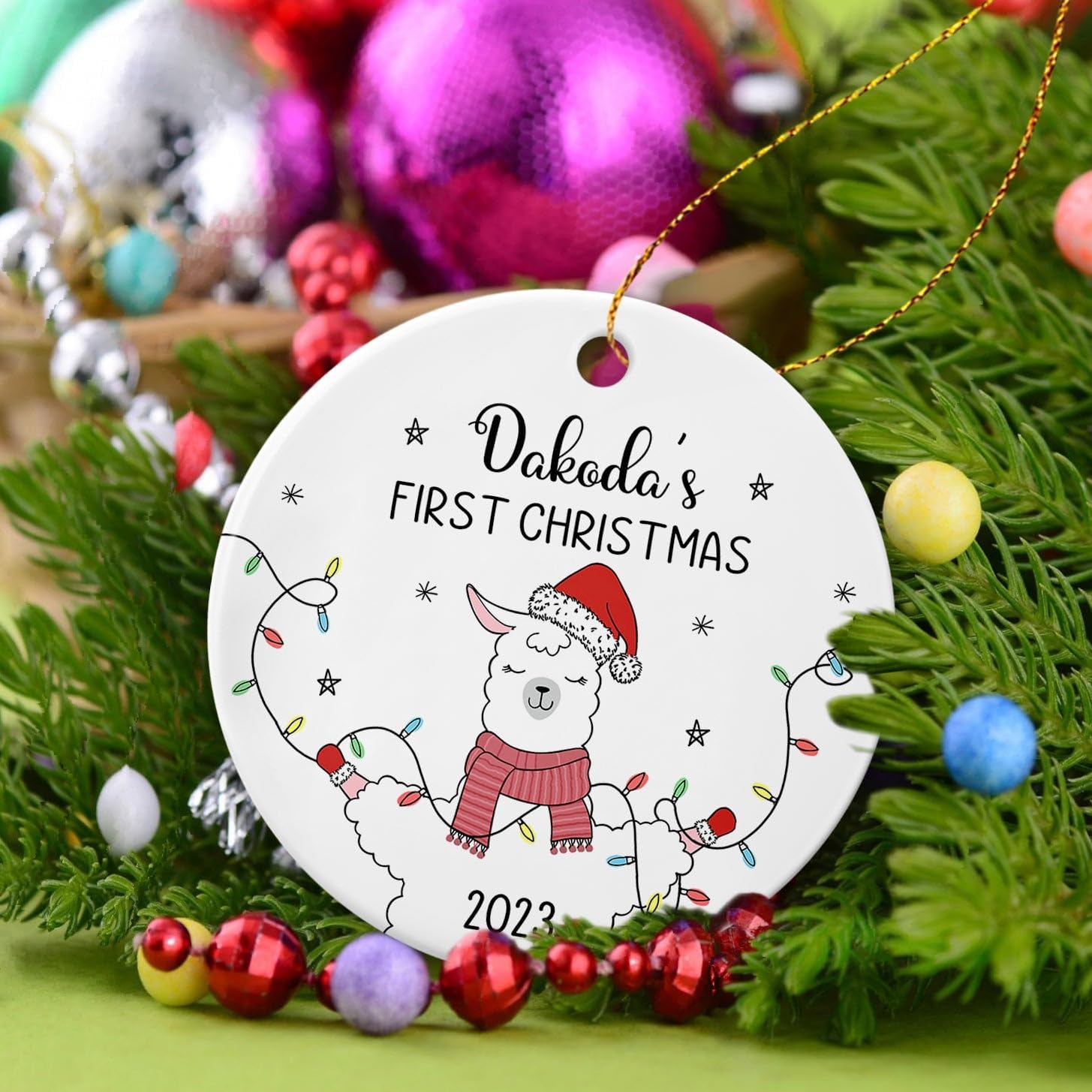 Adorno de Navidad para el primer bebé, adorno personalizado de llama de bebé, recuerdo de adorno de Navidad de cerámica para bebé, decoración