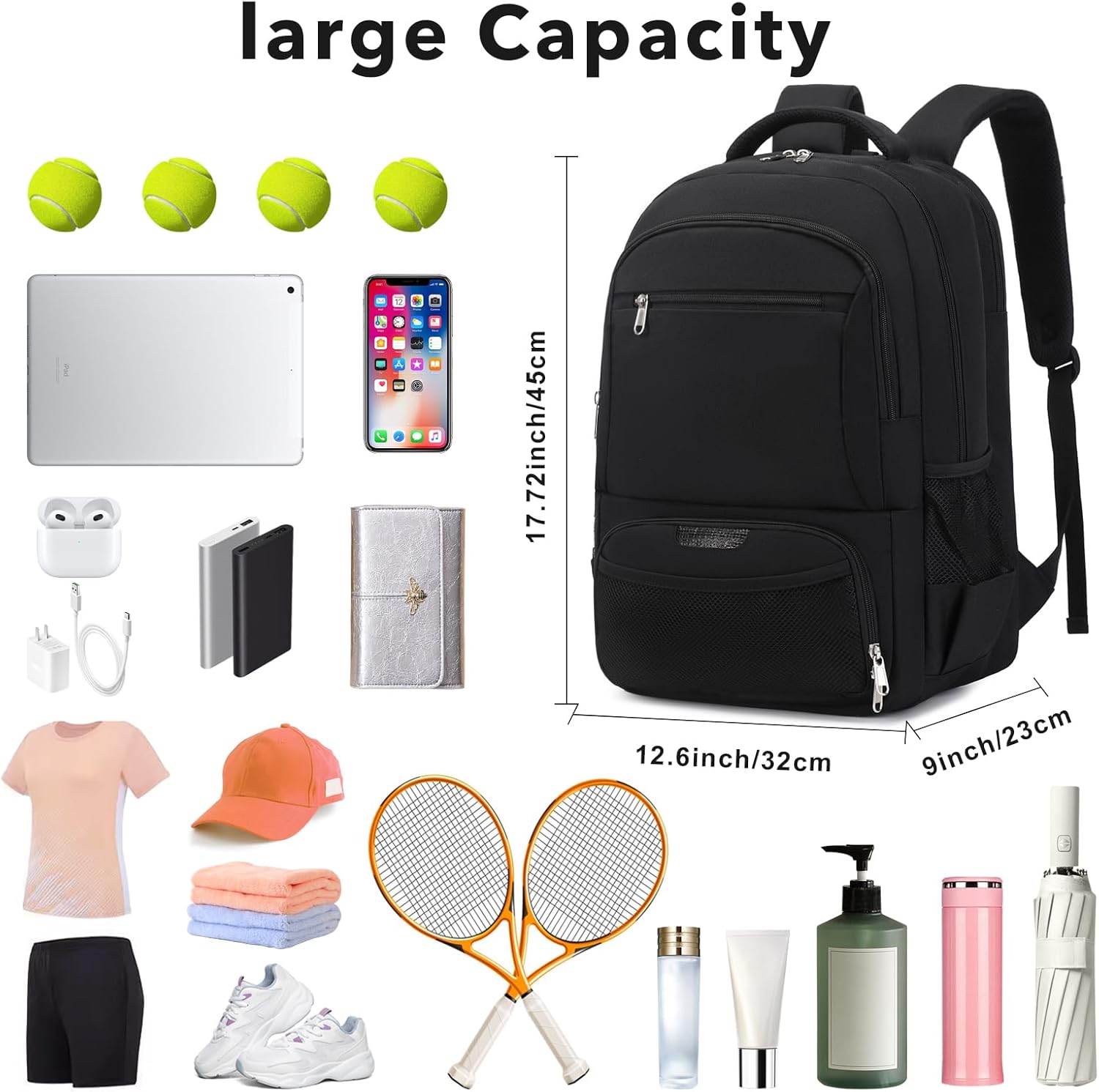 ACESAK Mochila de tenis para mujeres y hombres, bolsa de tenis con capacidad para 2 raquetas, calabaza de bádminton, pelotas de paletas de pickleball