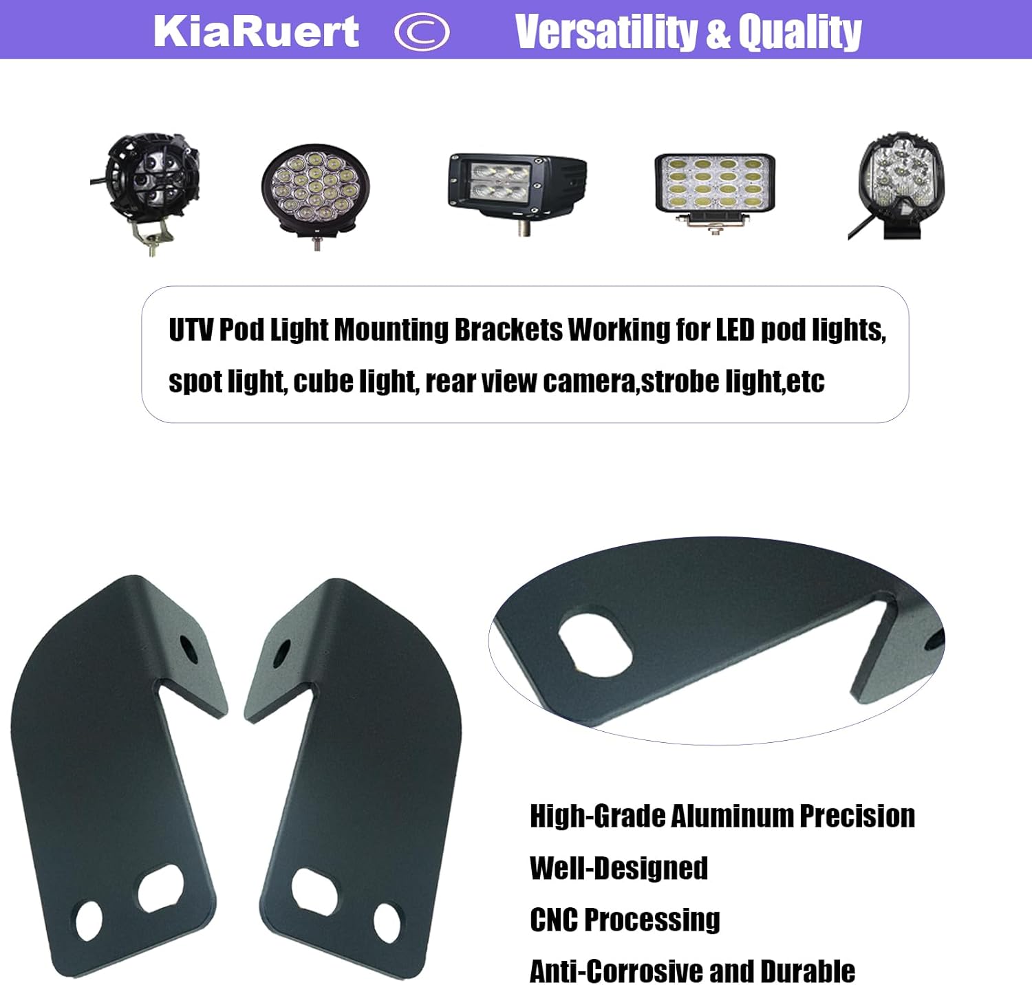 Kit de soporte LED de barra de techo trasero UTV compatible con Polaris Ranger 2013-2021 de tamaño completo (soportes de montaje)