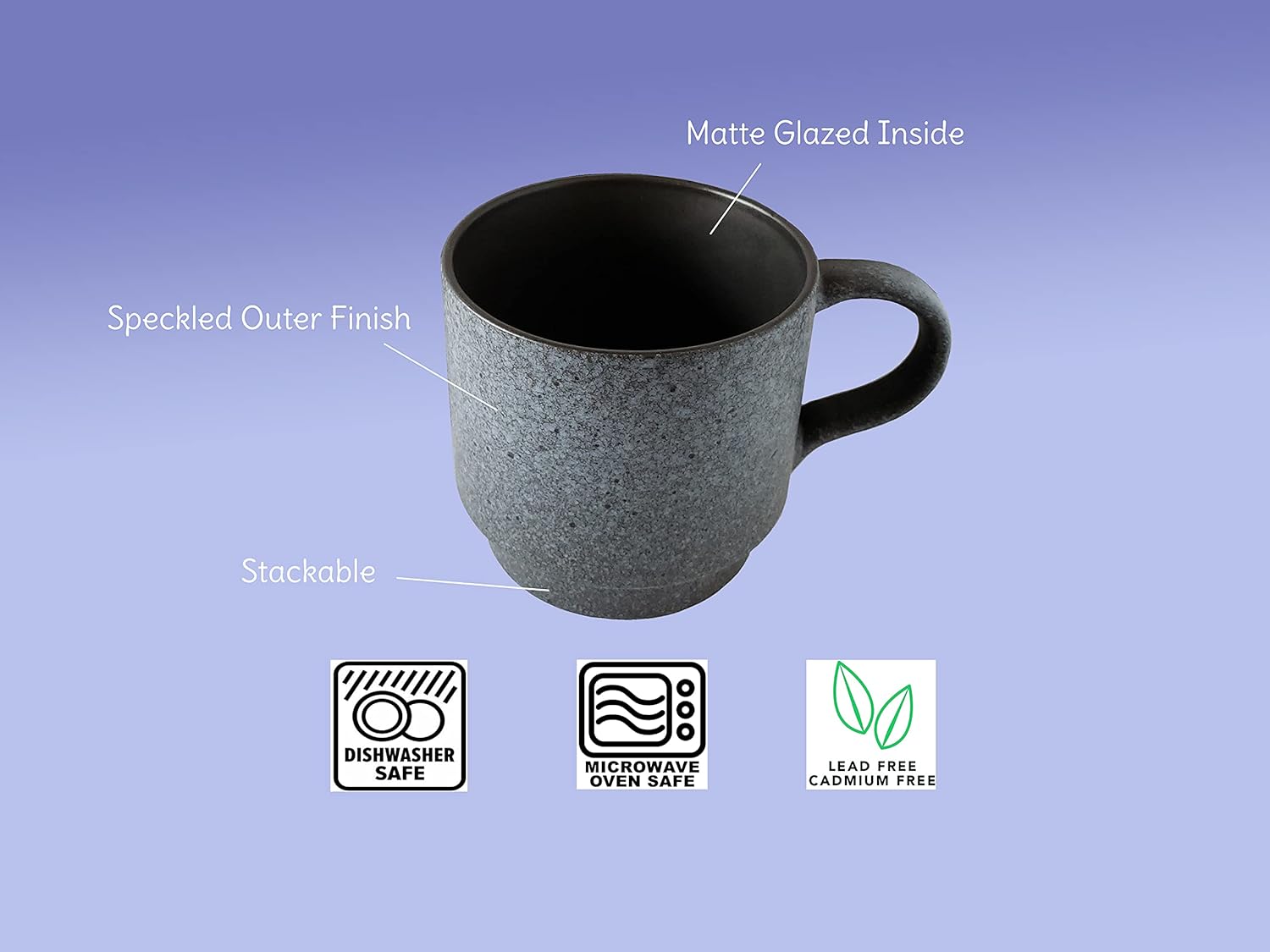 Tazas de café clásicas apilables de cerámica de 14 onzas, varios colores, juego de 4 tazas apilables duraderas que ahorran espacio con acabado