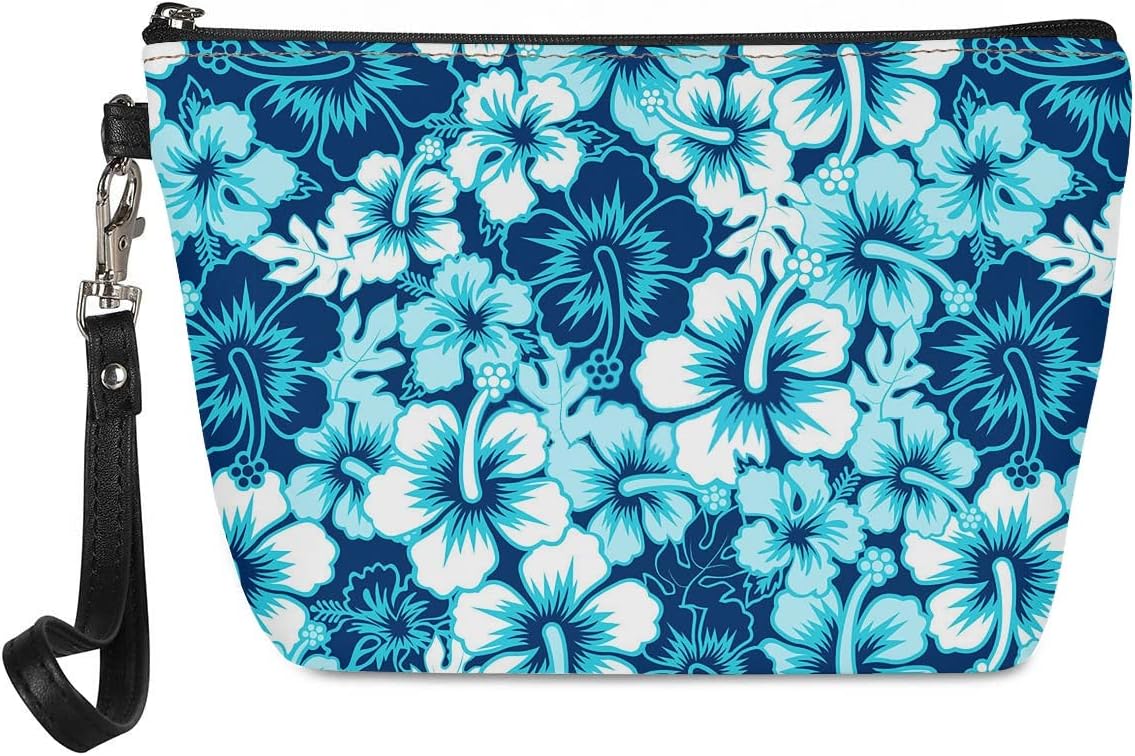 Monedero de flores azules, bolsa de cosméticos de viaje al aire libre, cierre de cremallera, bolsa de maquillaje duradera para mujeres, adolescentes