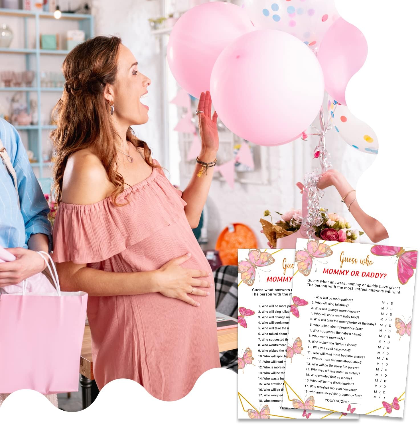 Juego de baby shower, juego de baby shower, 5 x 7 pulgadas, decoraciones de fiesta de mariposa, juegos divertidos y actividades, ideas de baby