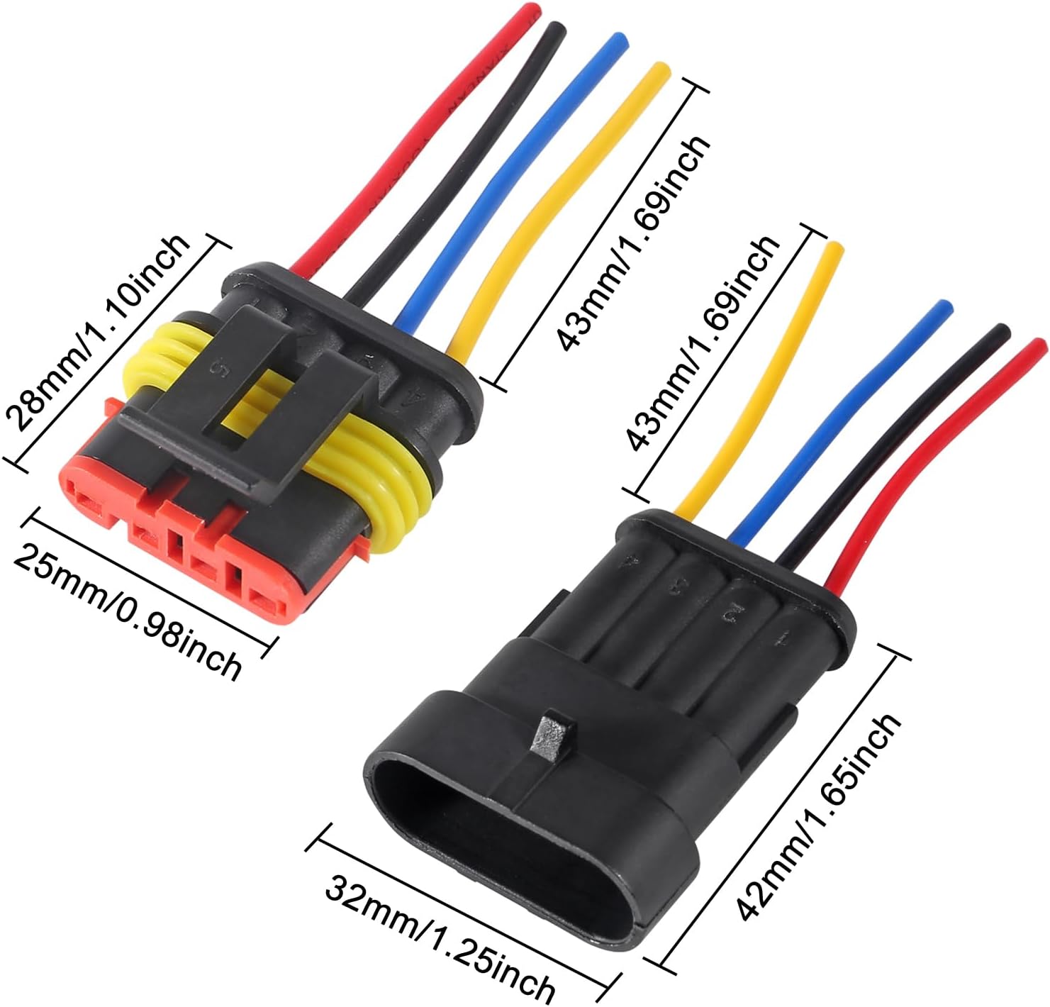AITRIP Paquete de 10 conectores eléctricos impermeables de 16 AWG para automóvil, enchufe de 4 pines, conectores de cable eléctrico para automóvil,