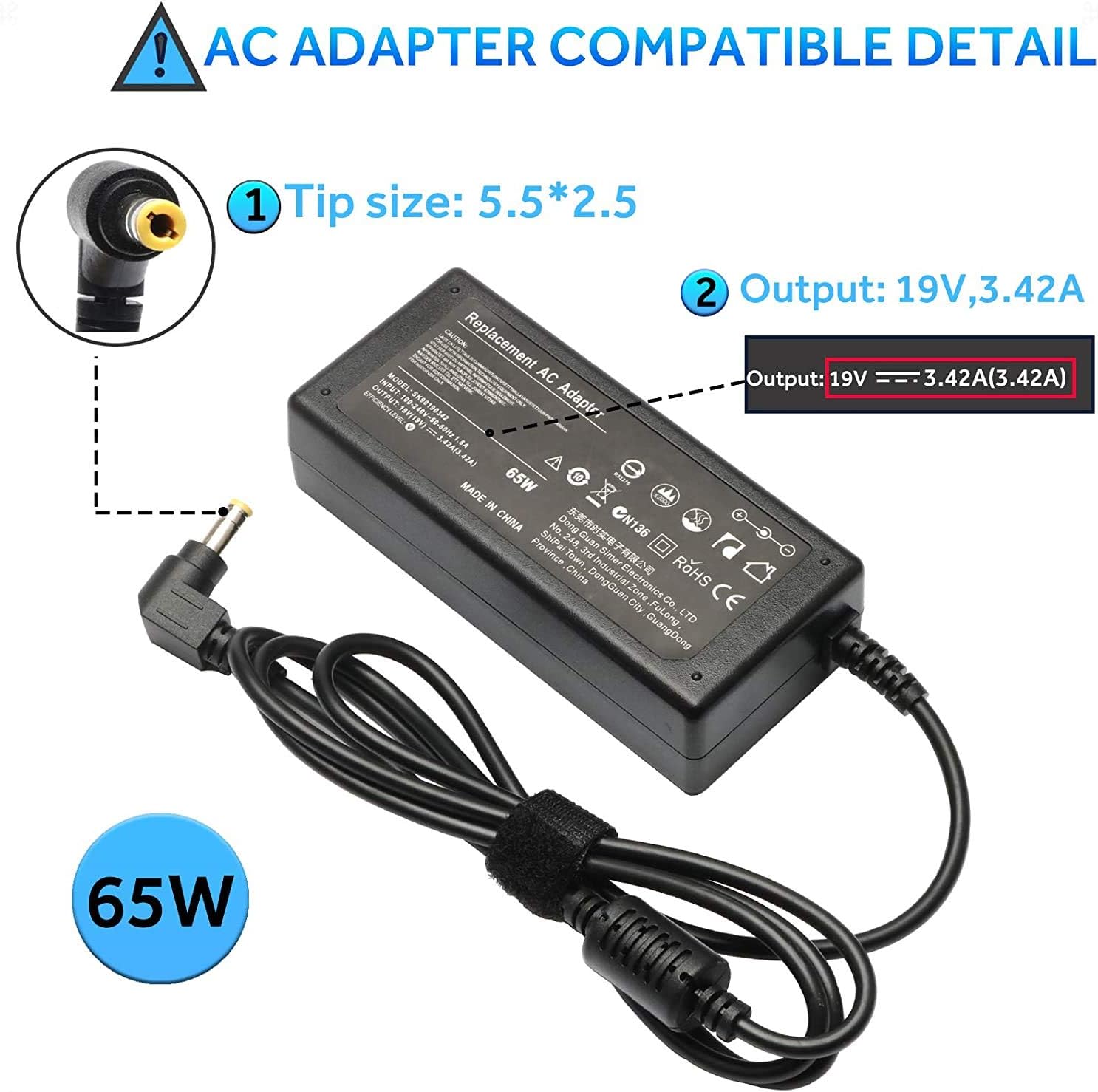 Cargador adaptador de CA de repuesto para MSI MS-1451-ID1, MS-1454-ID1, MS-1462, MS-1471 MSI MS-1481, MS-163A, MS-163C, MS-163K, MS-168A MSI
