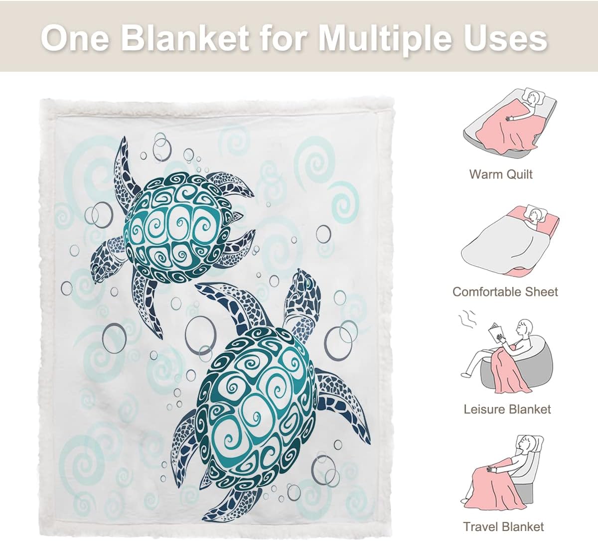 Sleepwish Mantas y mantas de tortuga para adultos, manta Sherpa de vellón súper suave, manta mullida de tortuga marina, regalos para adolescentes,