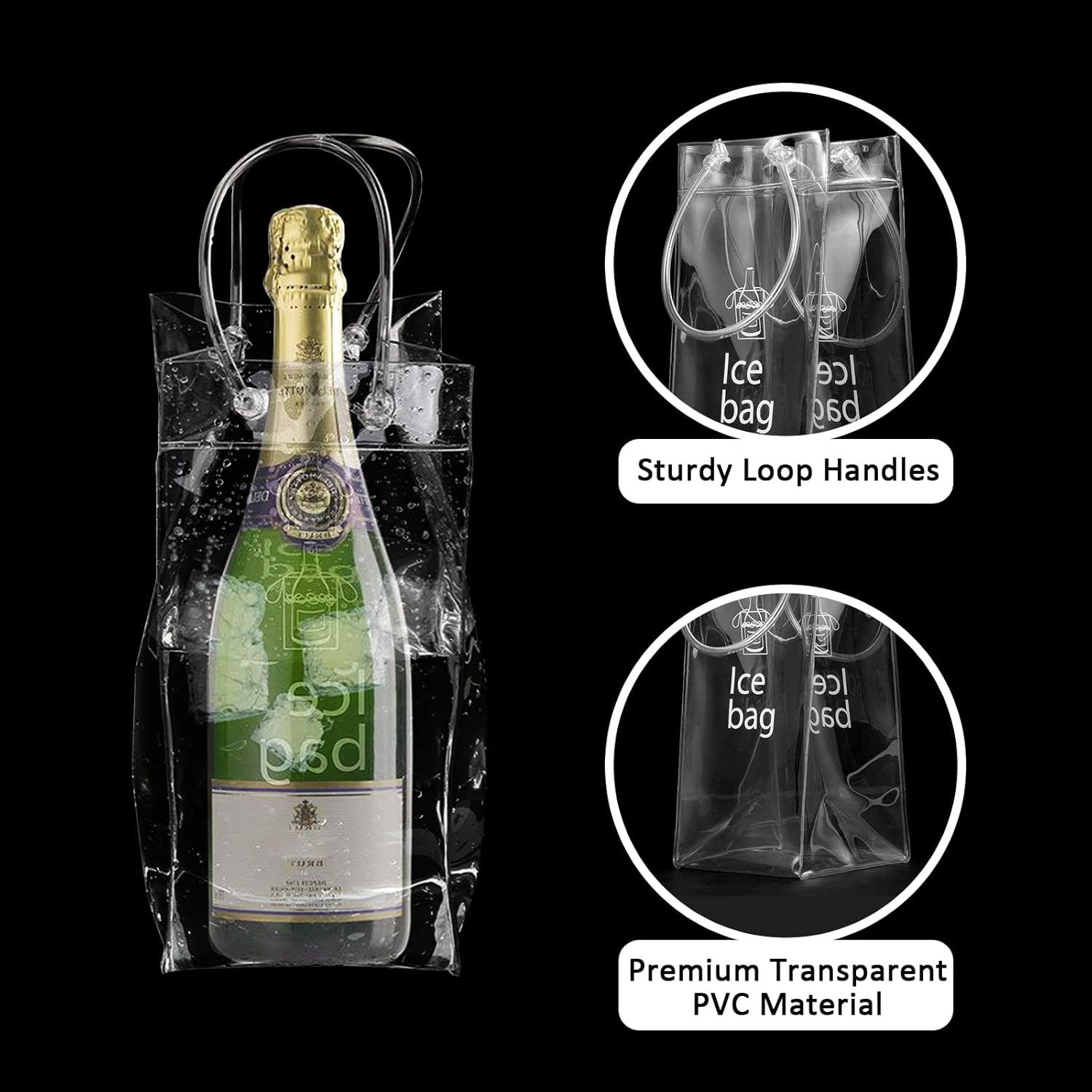 TACYKIBD Paquete de 3 bolsas portátiles para vino de hielo, bolsa plegable de PVC transparente, bolsa enfriadora de vino, bolsa fría de vino con asa