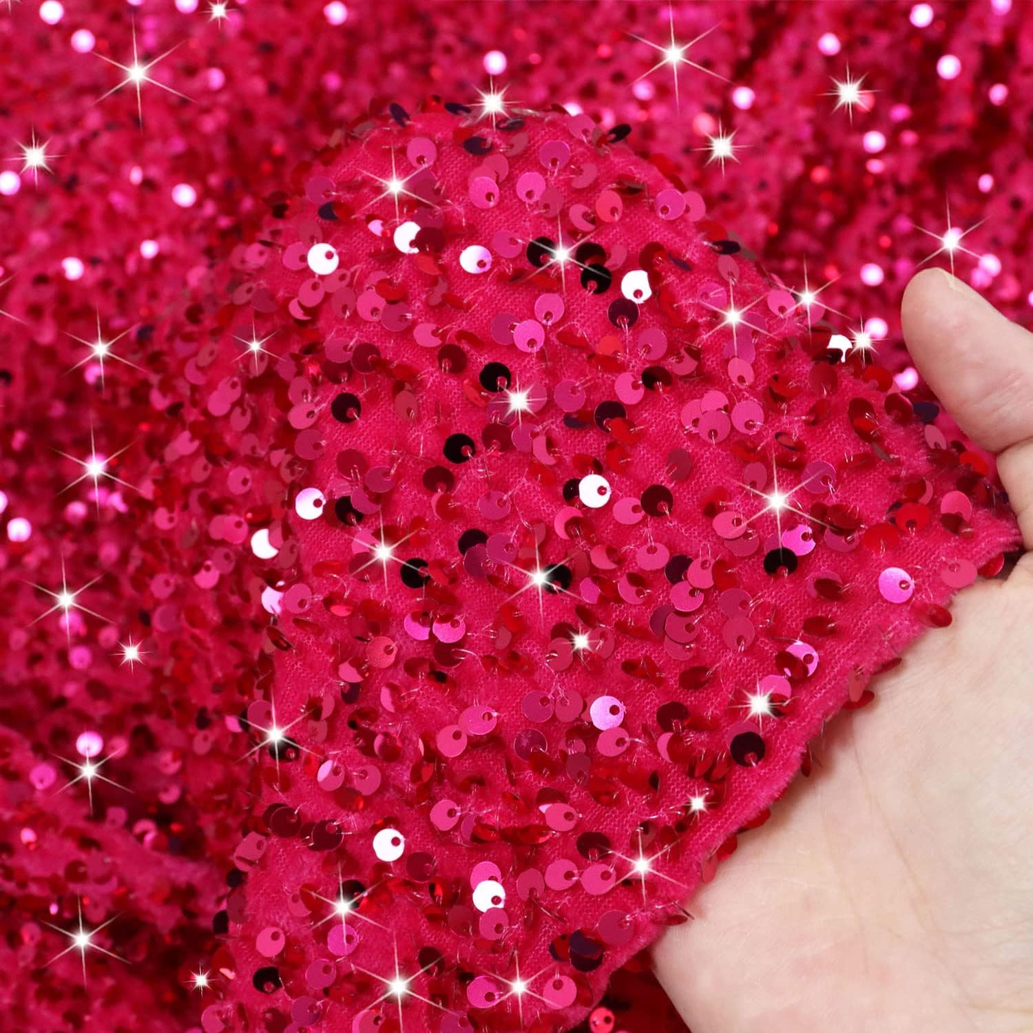 ROMANKAS The Yard – Tela de terciopelo rosa intenso de 2 yardas para coser, tela de lentejuelas brillantes, material de purpurina de sirena, tela