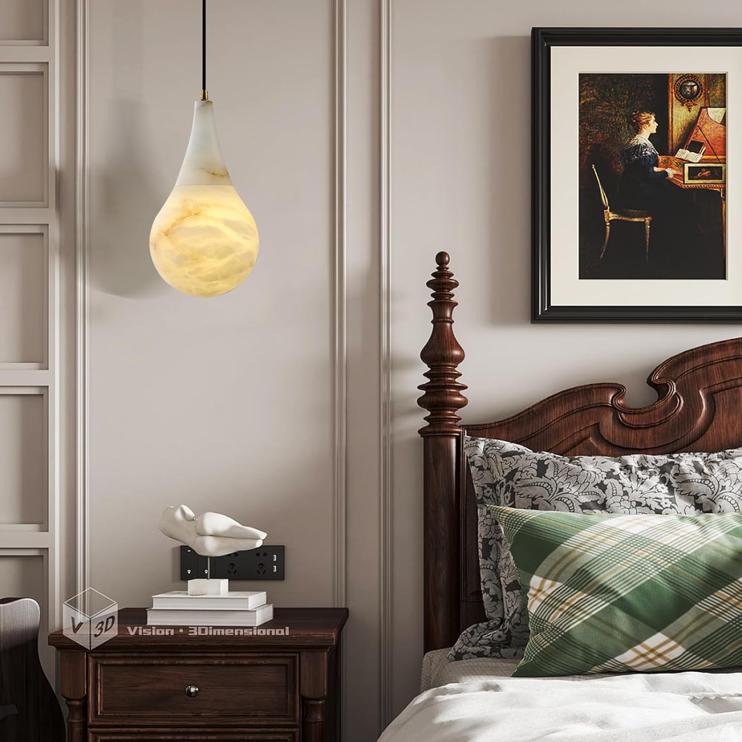 Luces colgantes de alabastro para isla de cocina, modernas lámparas colgantes de mármol para dormitorio, baño, sala de estar, comedor D-7 pulgadas