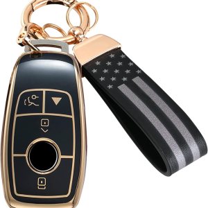 WSAuto Funda para llavero de Mercedes Benz con bandera estadounidense, llavero de metal de cuero compatible con 2019-2021 Clase A Clase C Clase G WSAuto Funda para llavero de Mercedes Benz con bandera estadounidense, llavero de metal de cuero compatible con 2019-2021 Clase A Clase C Clase G