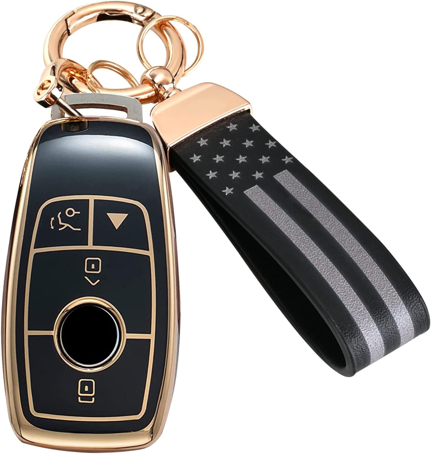WSAuto Funda para llavero de Mercedes Benz con bandera estadounidense, llavero de metal de cuero compatible con 2019-2021 Clase A Clase C Clase G