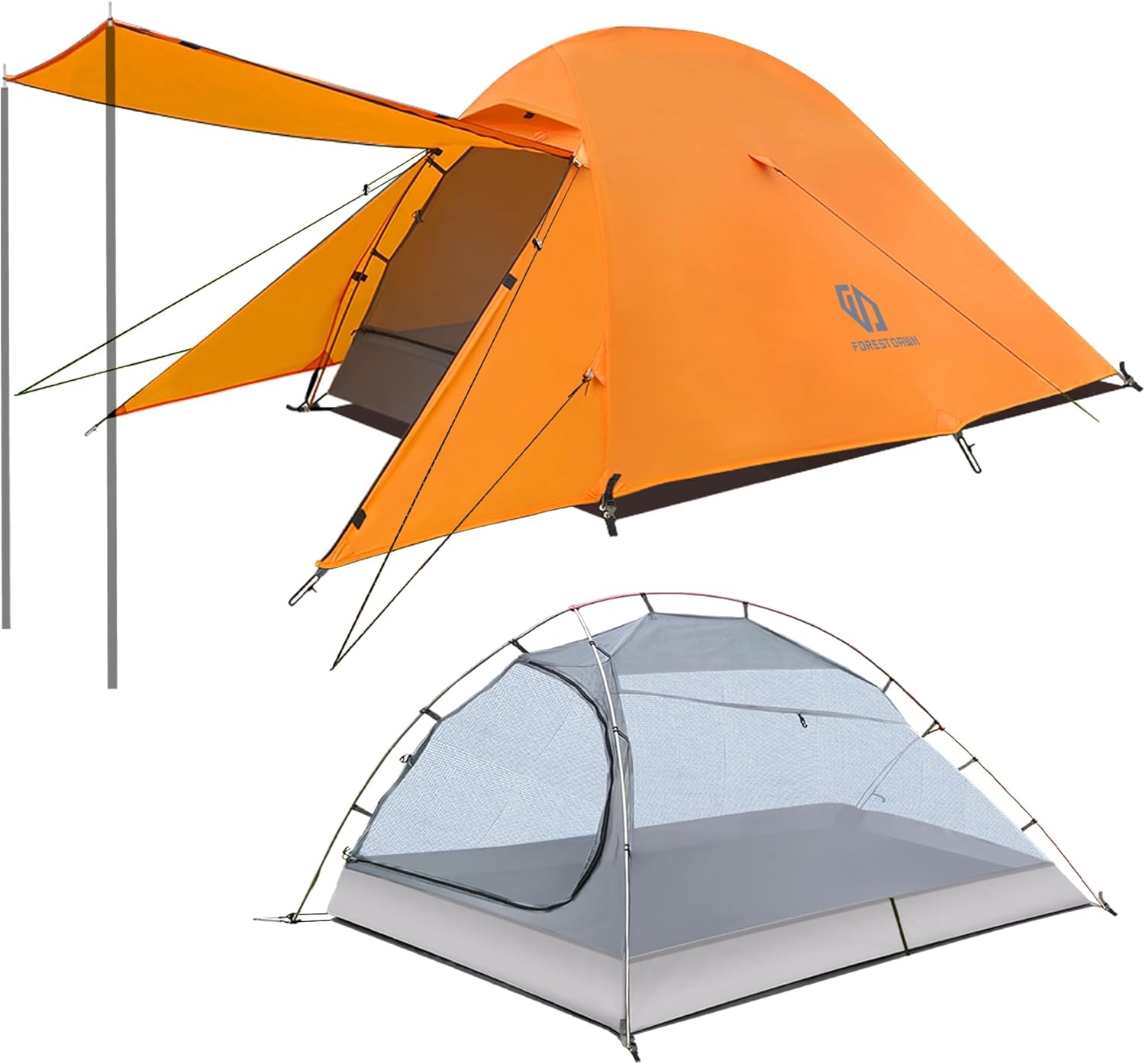 2 Person Camping Tent with 3 Aluminum Alloy Poles, 4 or 3 Season Waterproof Tent, Double Layer,Easy Setup, 2 Doors for Outdoor